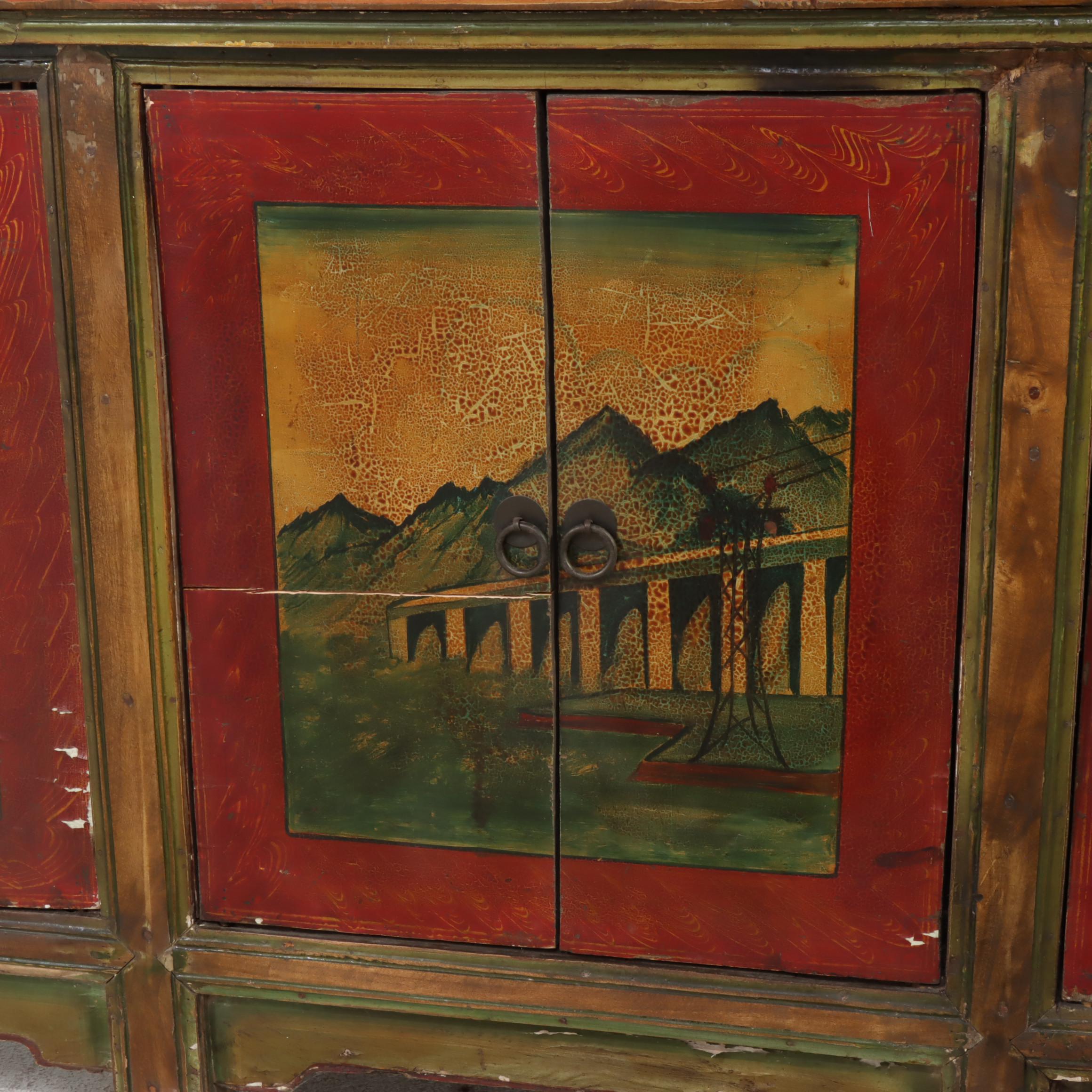 Sino-Tibetan Polychrome-Decorated Cabinet, Antique