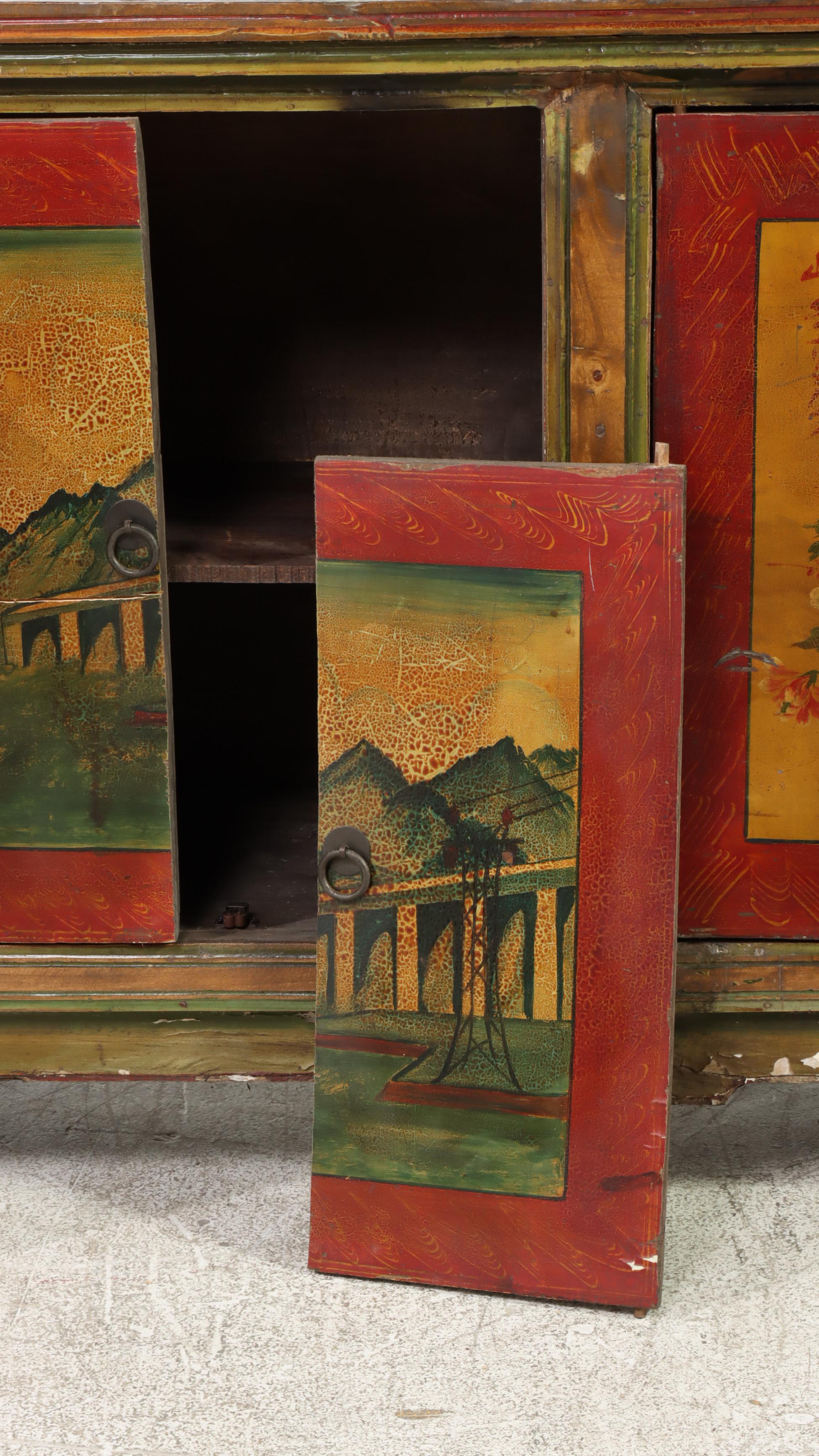Sino-Tibetan Polychrome-Decorated Cabinet, Antique
