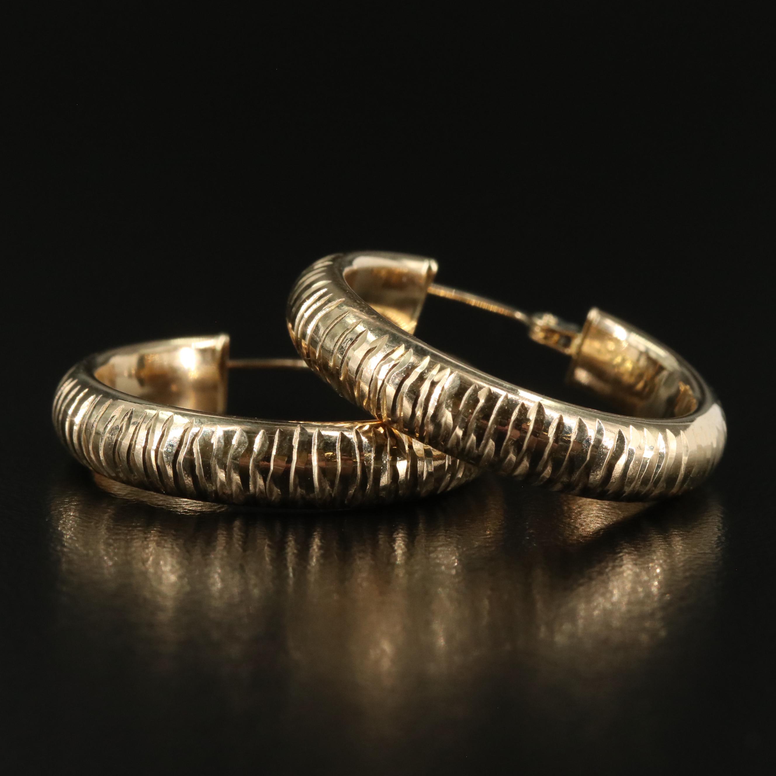 14K Textured Hoop Earrings