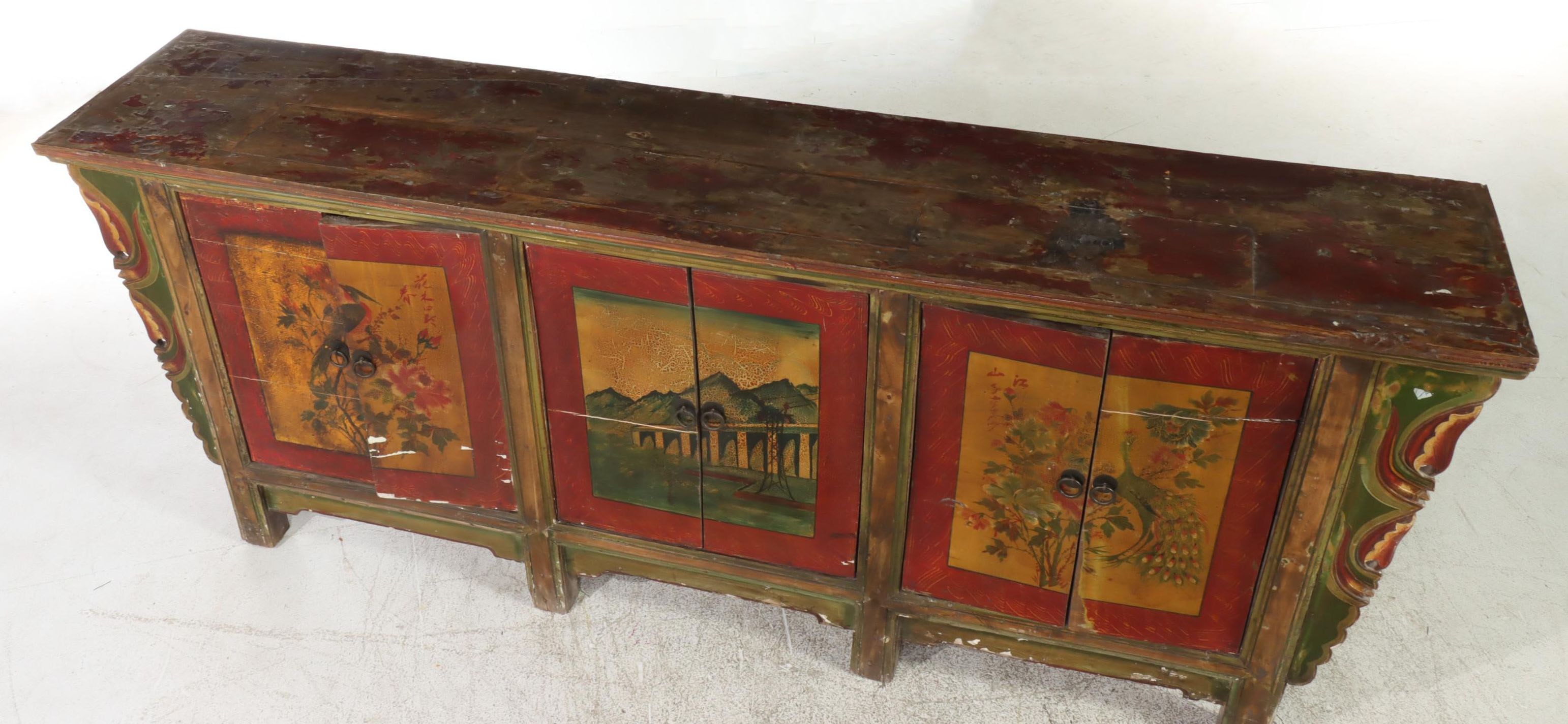 Sino-Tibetan Polychrome-Decorated Cabinet, Antique