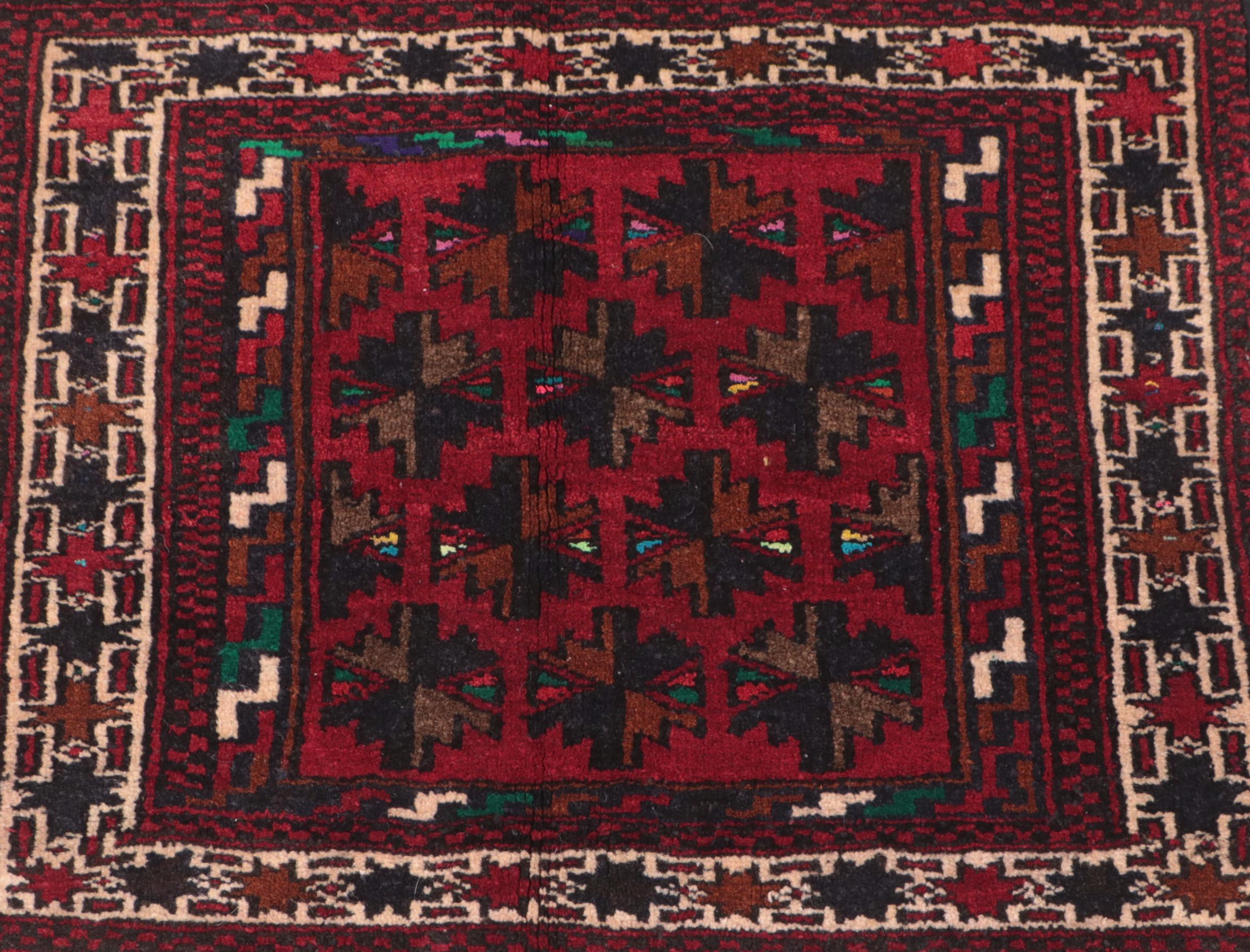 2' x 2'3 Hand-Knotted Afghan Baluch Accent Rug