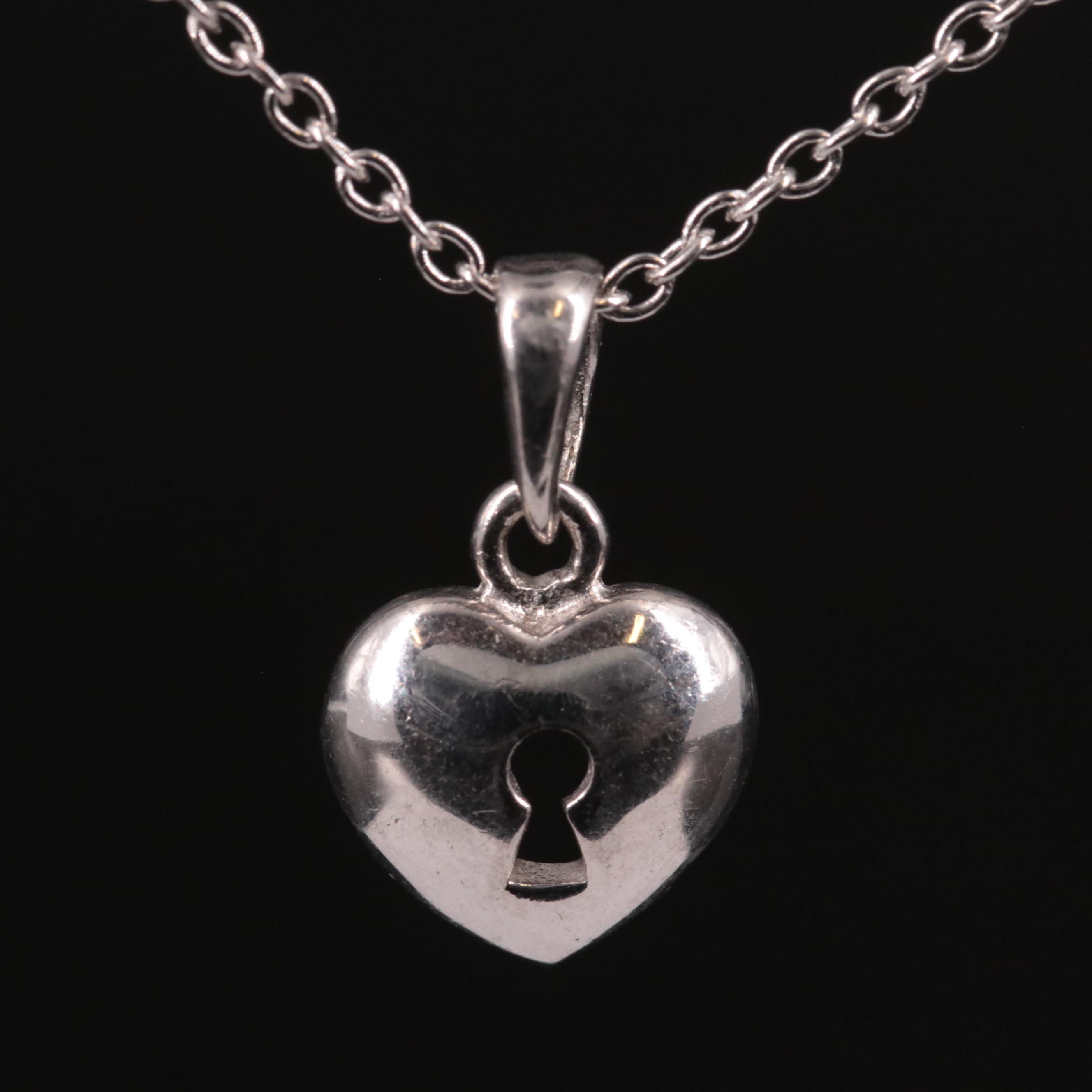 Sterling Heart with Keyhole Pendant Necklace