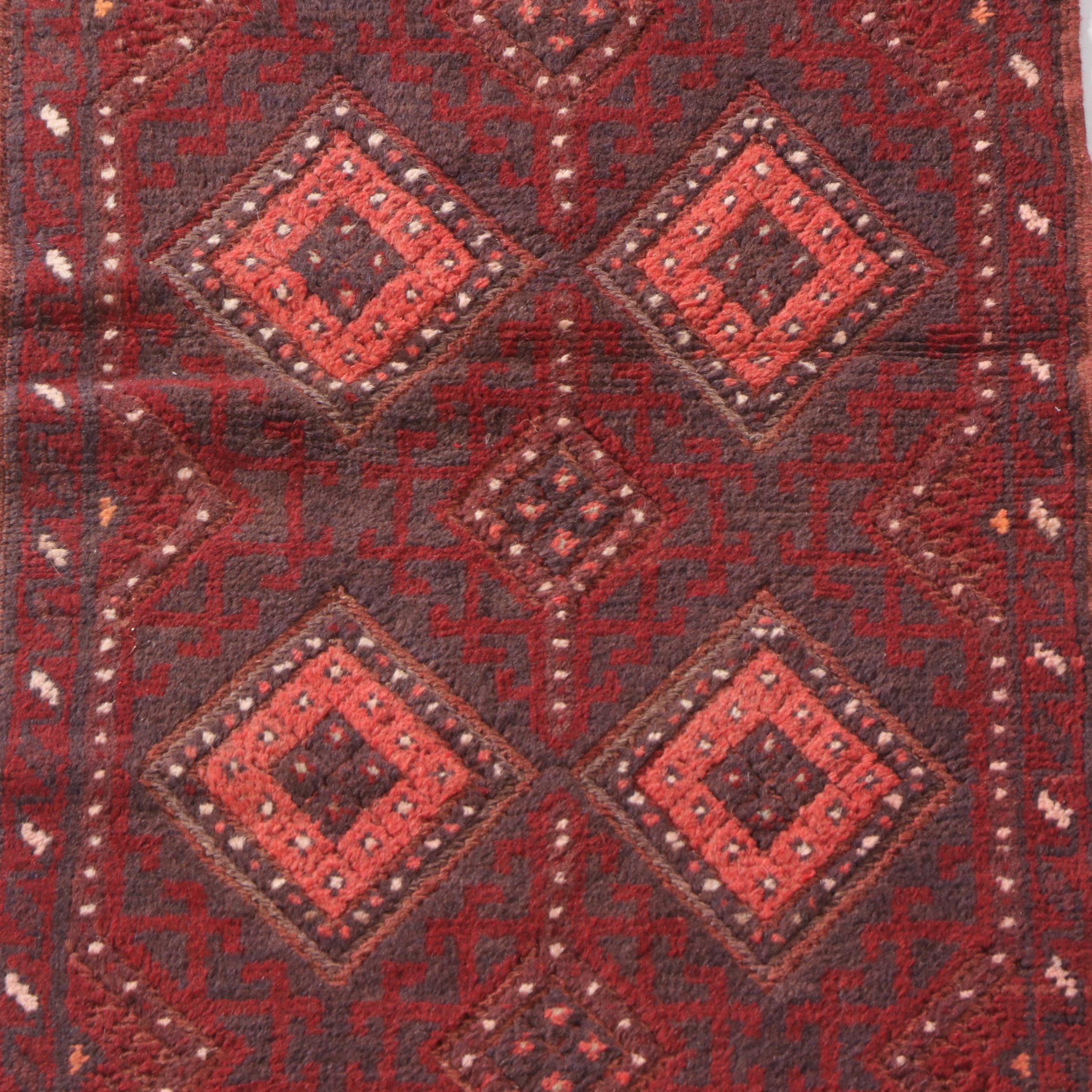 1'9 x 8' Hand-Knotted Afghan Mixed Technique Carpet Runner