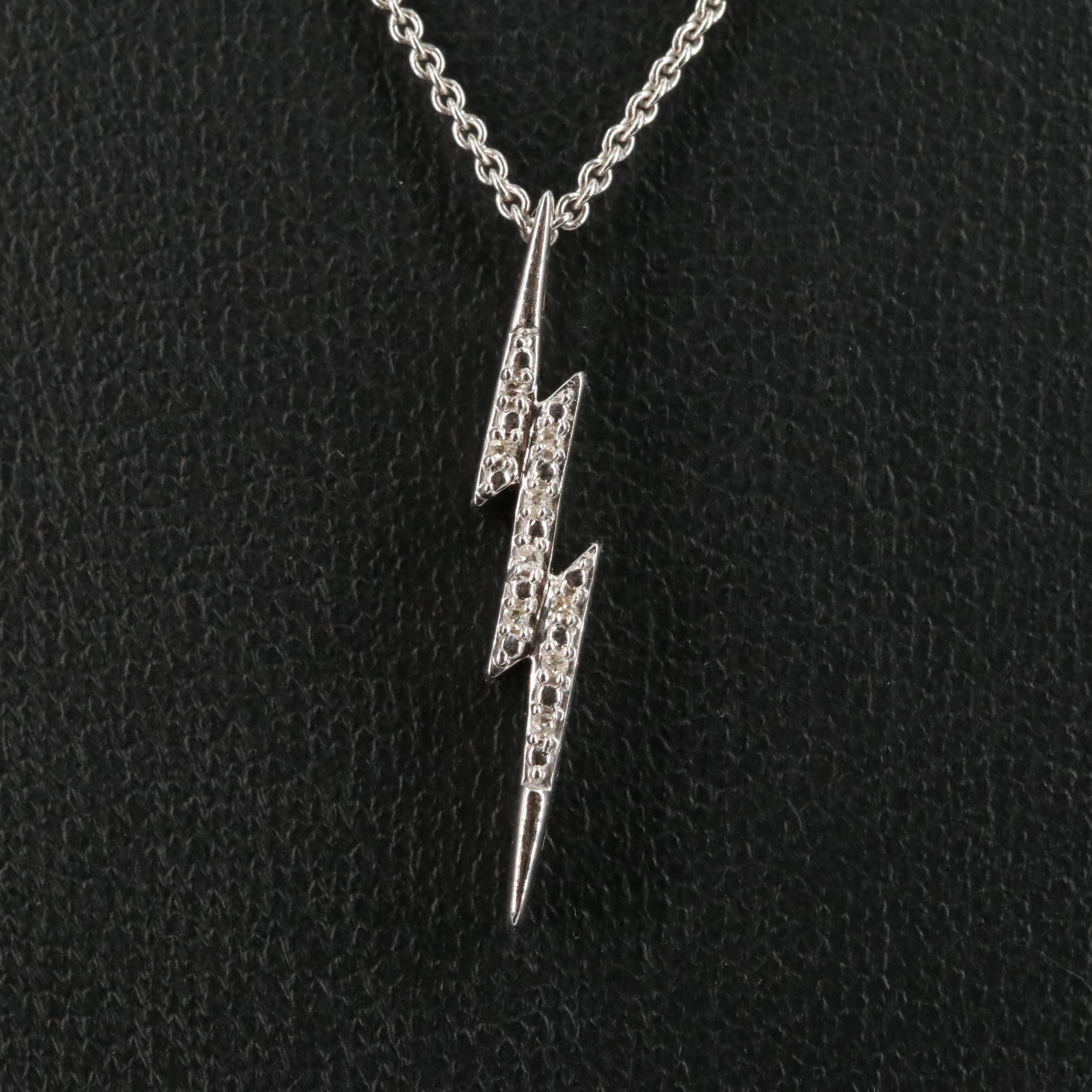 Sterling 0.03 CTW Diamond Lightening Bolt Pendant Necklace