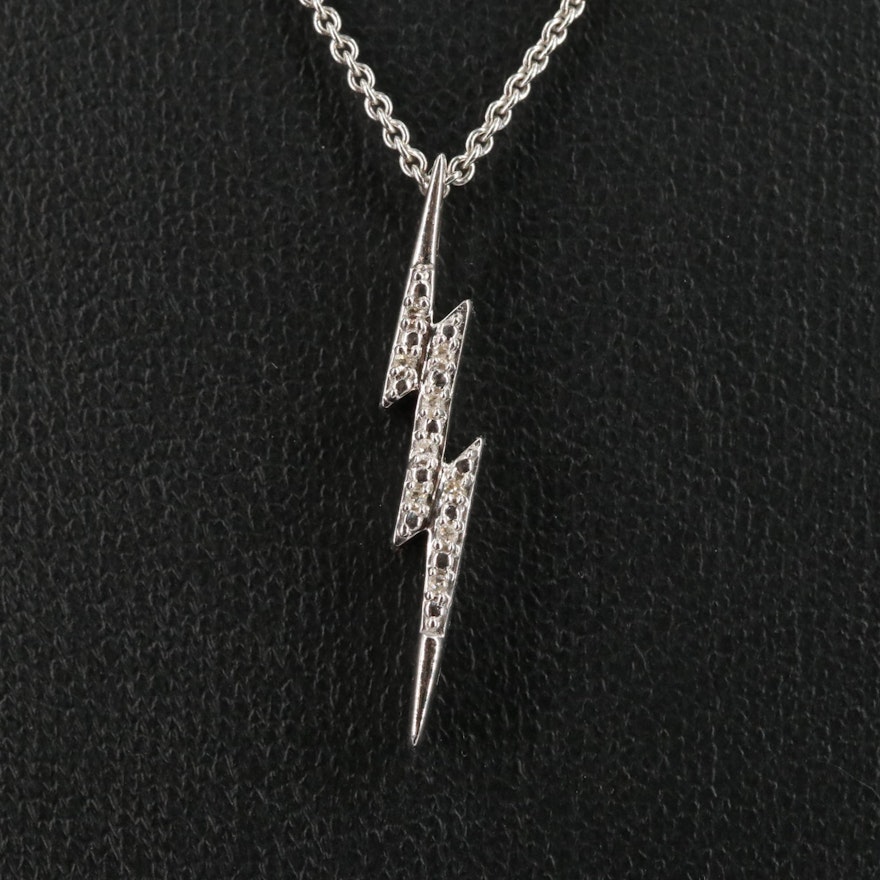 Sterling 0.03 CTW Diamond Lightening Bolt Pendant Necklace