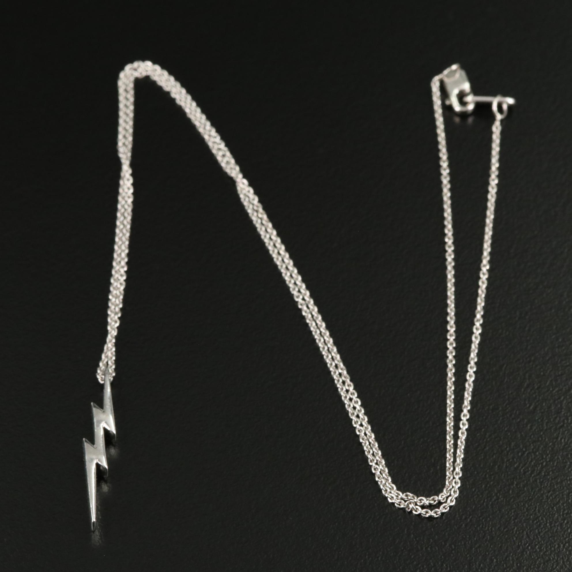 Sterling 0.03 CTW Diamond Lightening Bolt Pendant Necklace