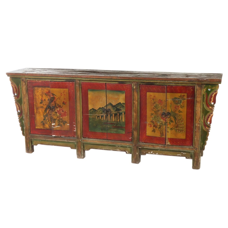 Sino-Tibetan Polychrome-Decorated Cabinet, Antique