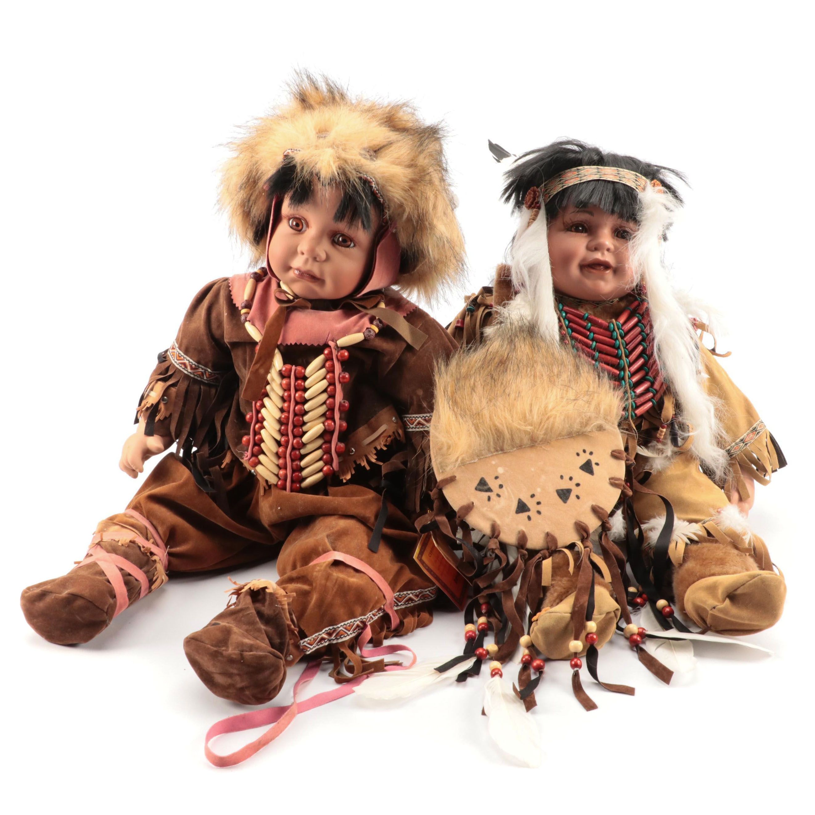 Sweet Dreams Collection and Duck House Native American Style Bisque Dolls