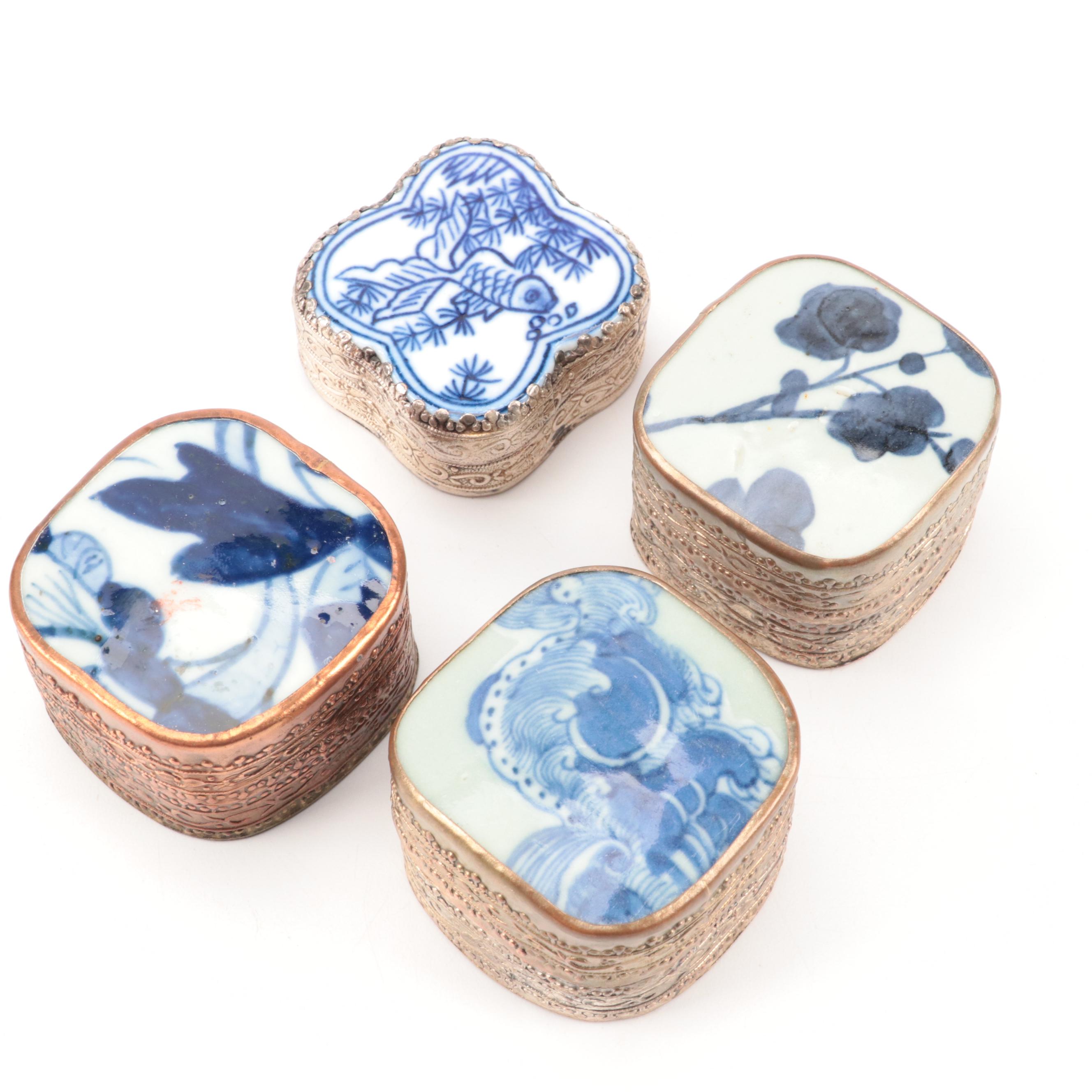 Chinese Quing Dynasty Style Plate with Porcelain Shard Boxes