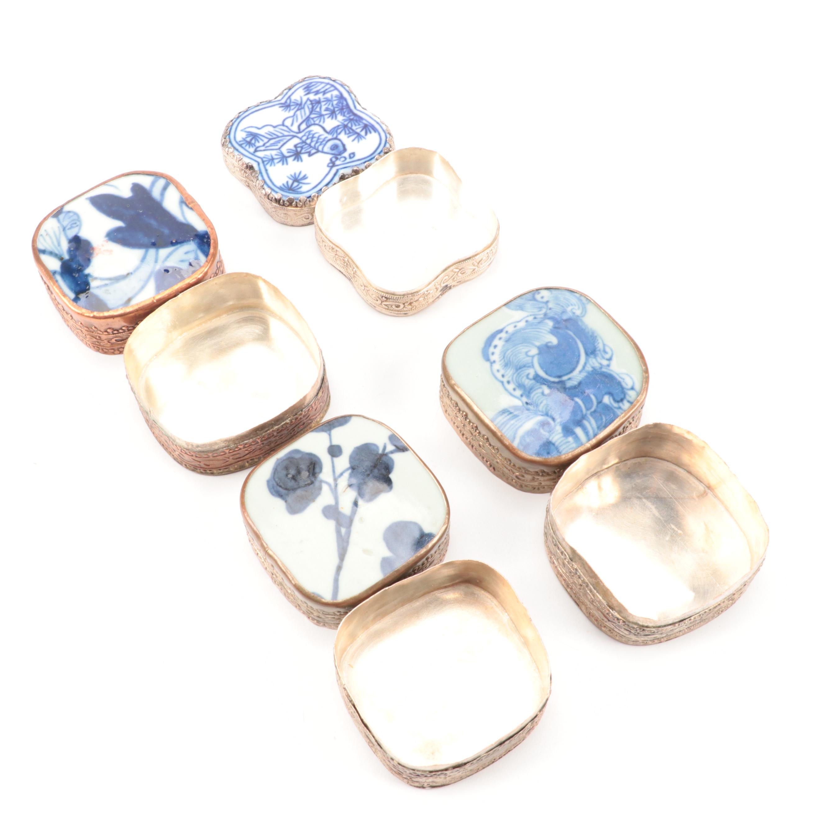 Chinese Quing Dynasty Style Plate with Porcelain Shard Boxes