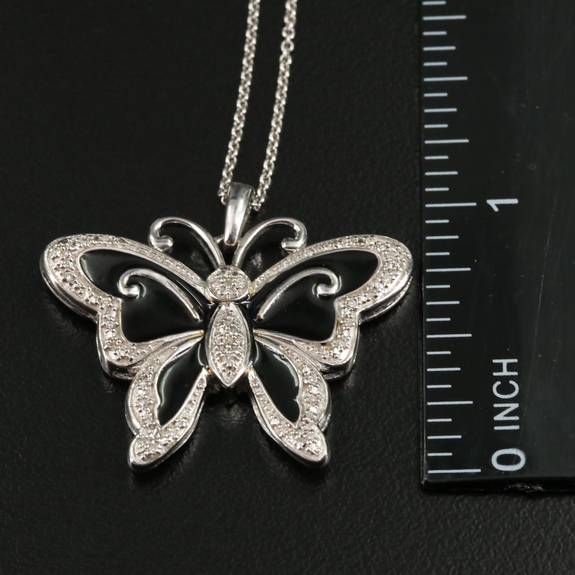 Sterling 0.11 CTW Diamond Butterfly Pendant Necklace