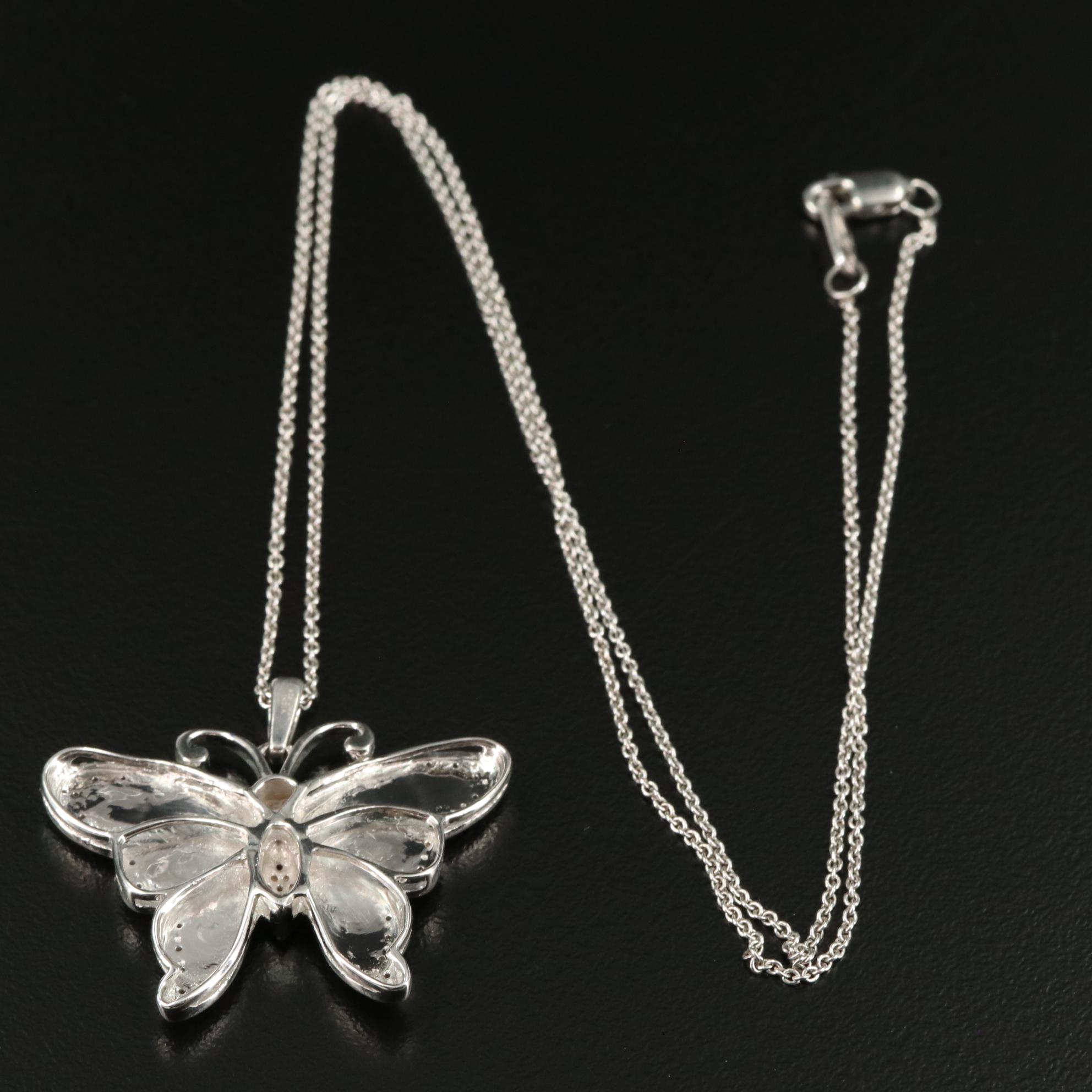 Sterling 0.11 CTW Diamond Butterfly Pendant Necklace