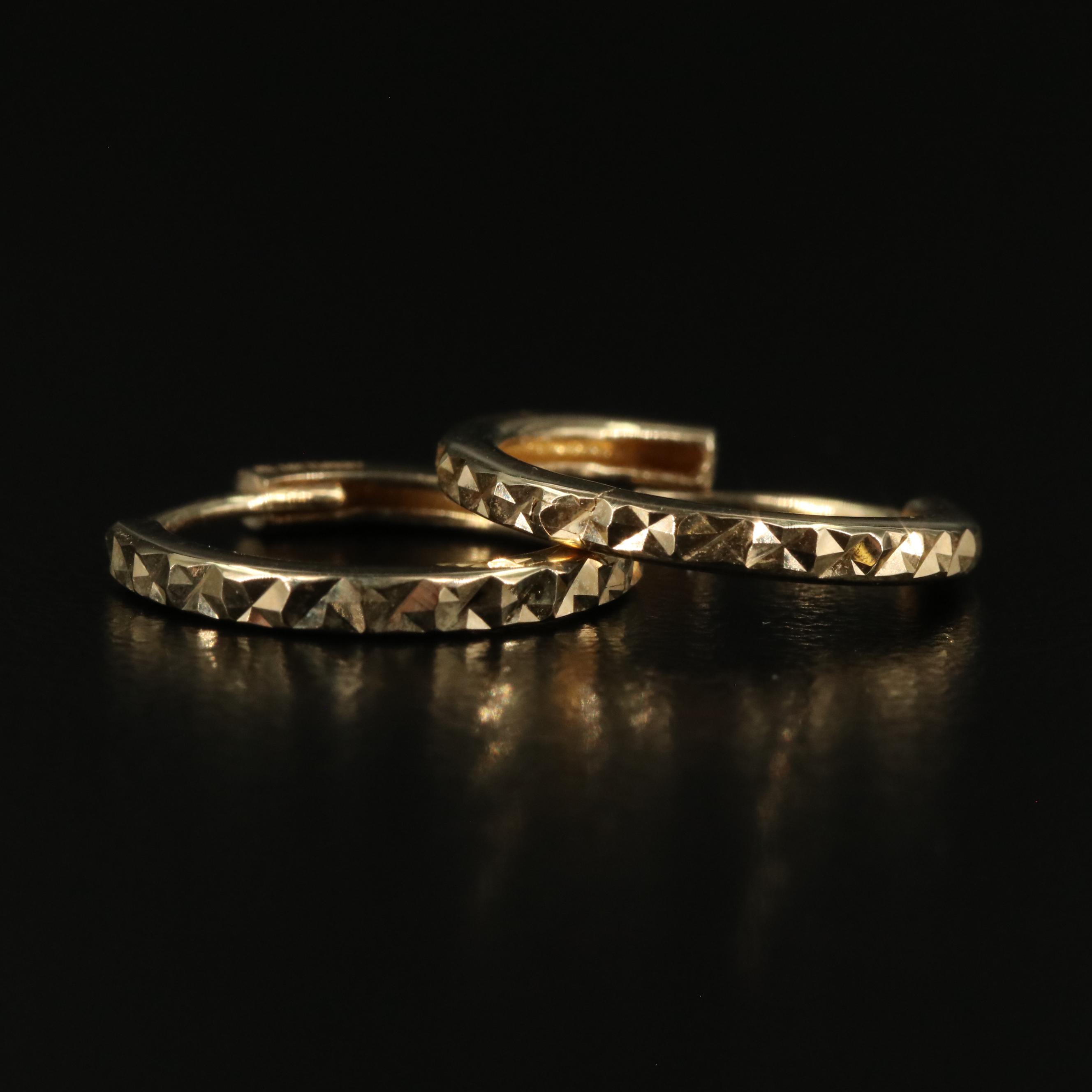 14K Textured Huggie Hoop Earrings