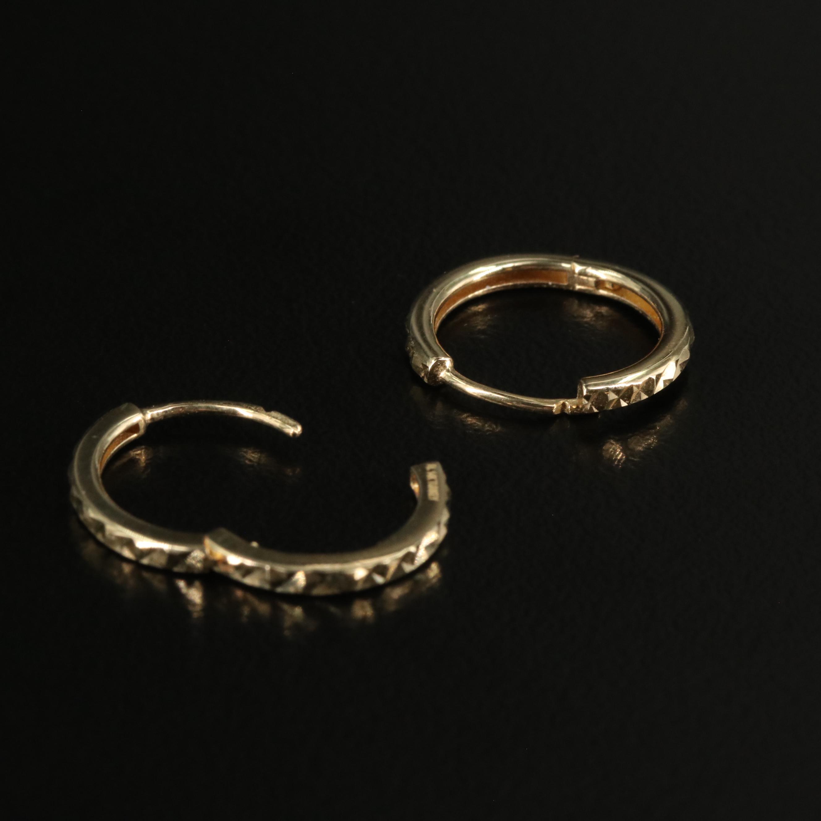 14K Textured Huggie Hoop Earrings