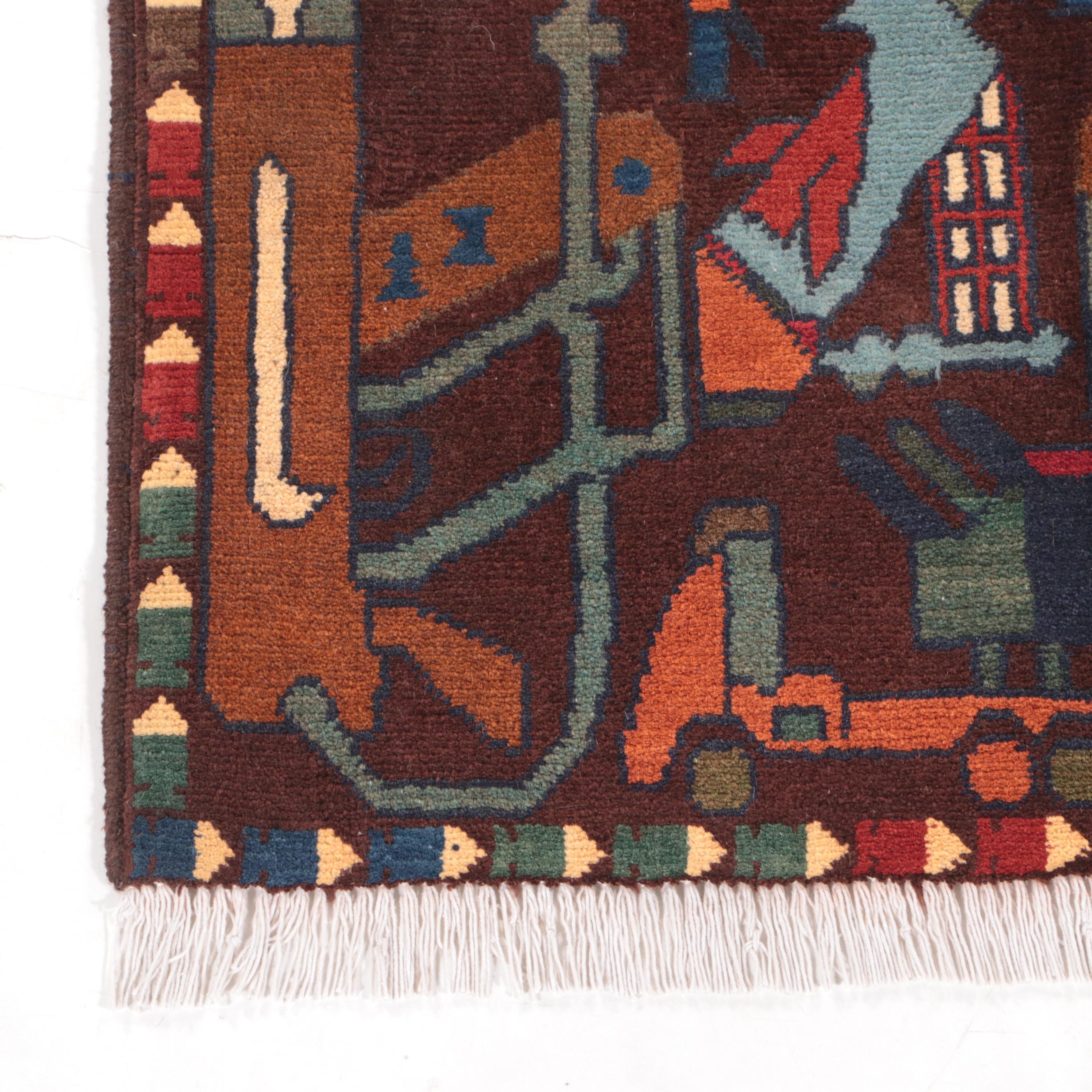 1'11 x 2'8 Hand-Knotted Afghan Pictorial War Rug