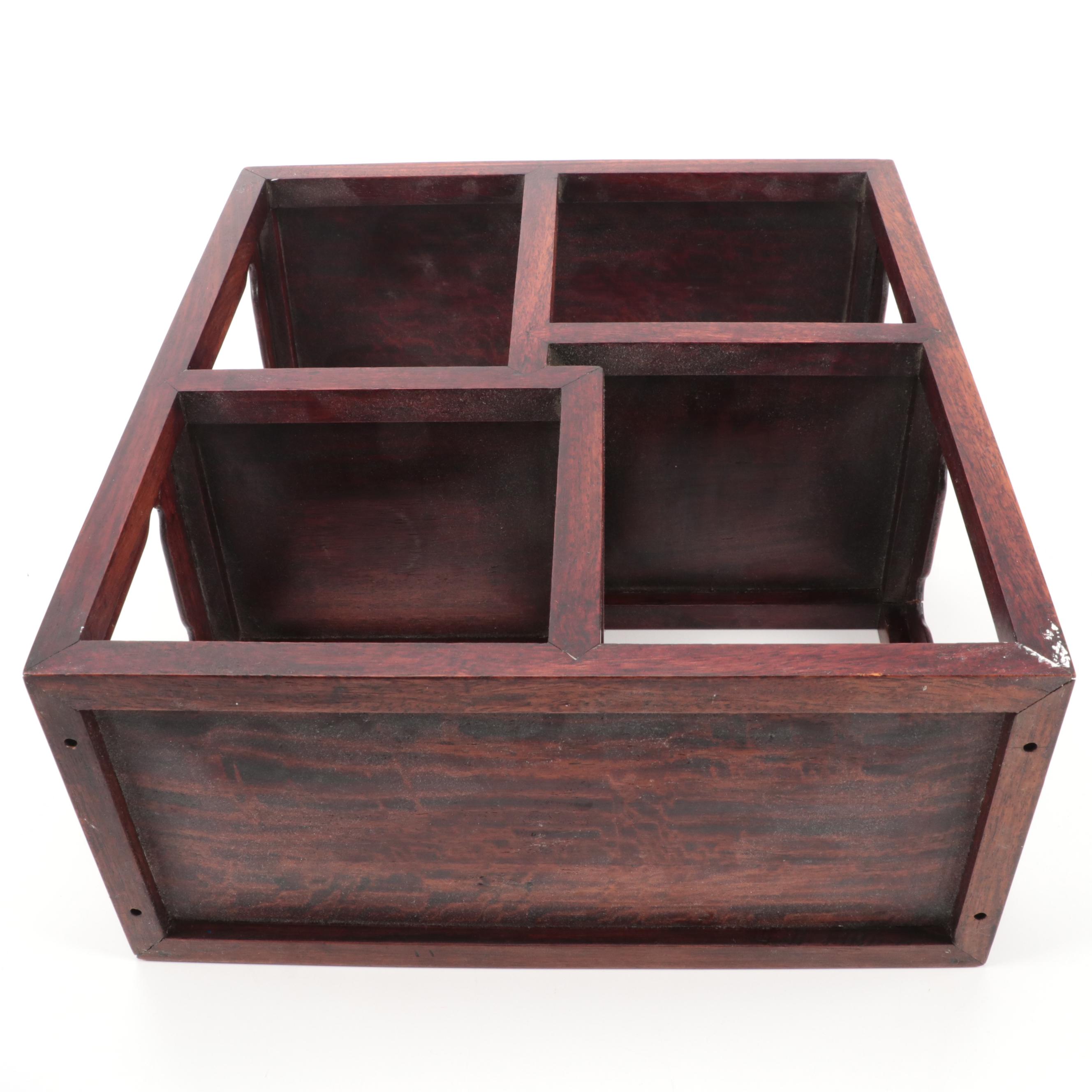 Two's Company "Canton Collection" Porcelain Lidded Jars with Wood Shelf