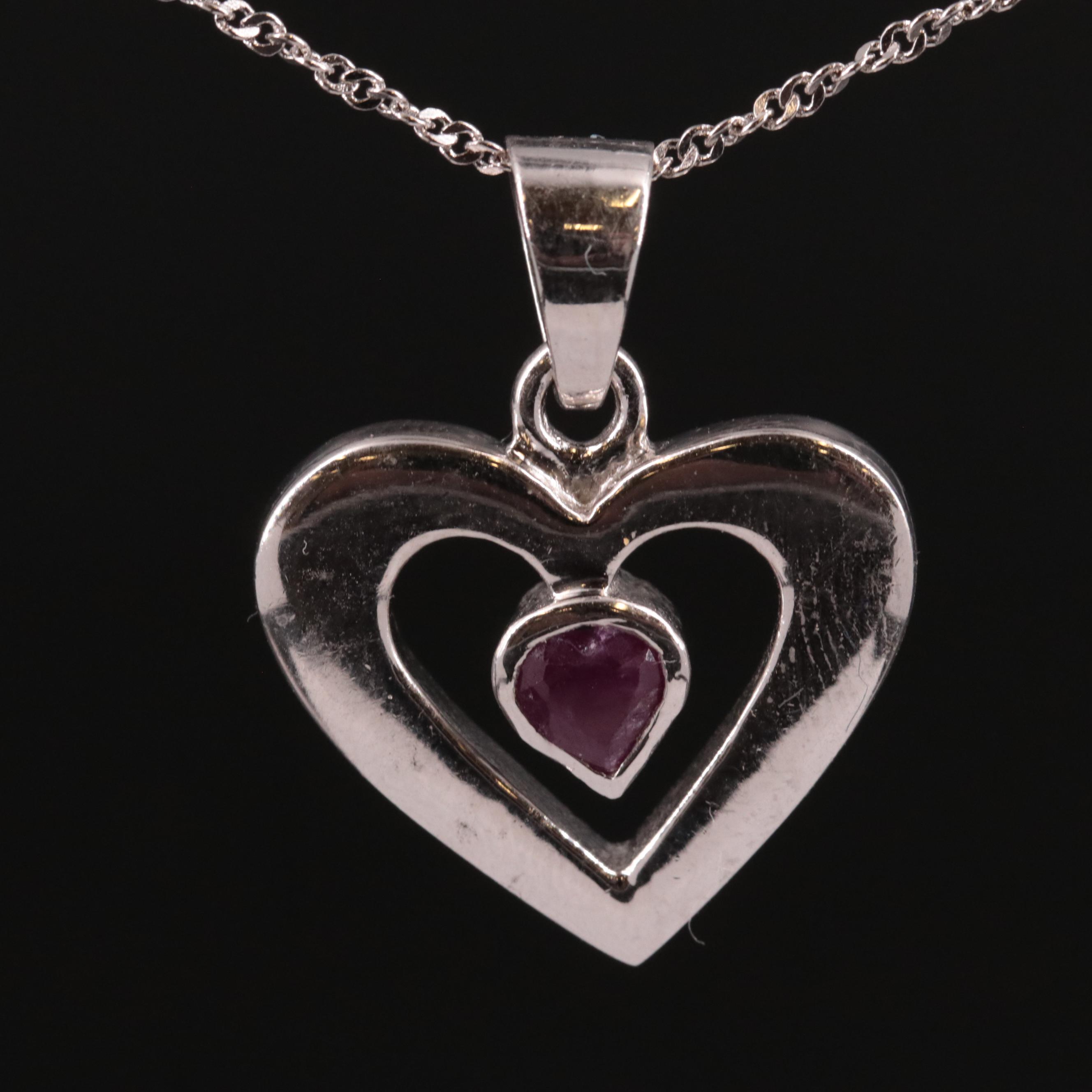 Sterling Ruby Heart Pendant Necklace
