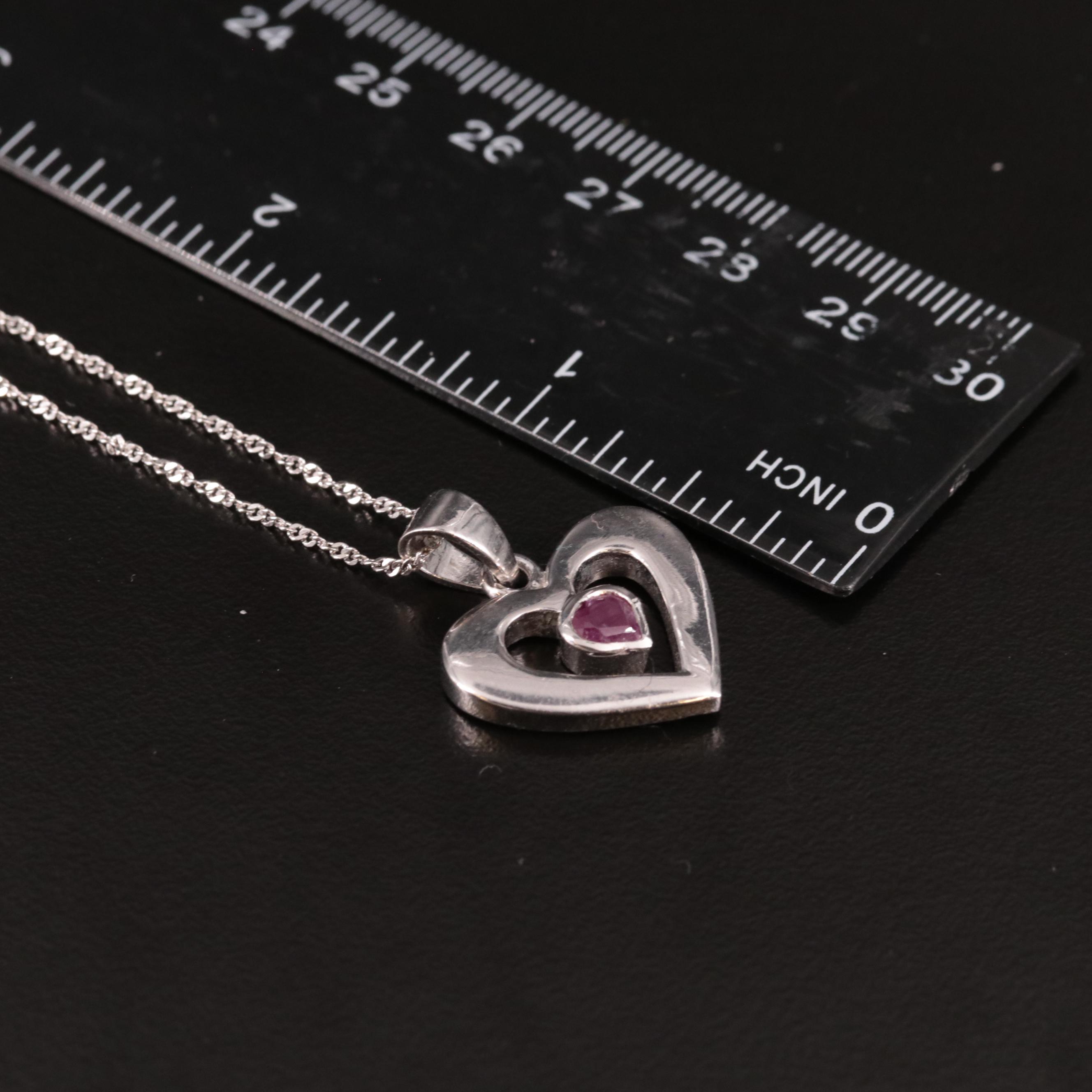 Sterling Ruby Heart Pendant Necklace