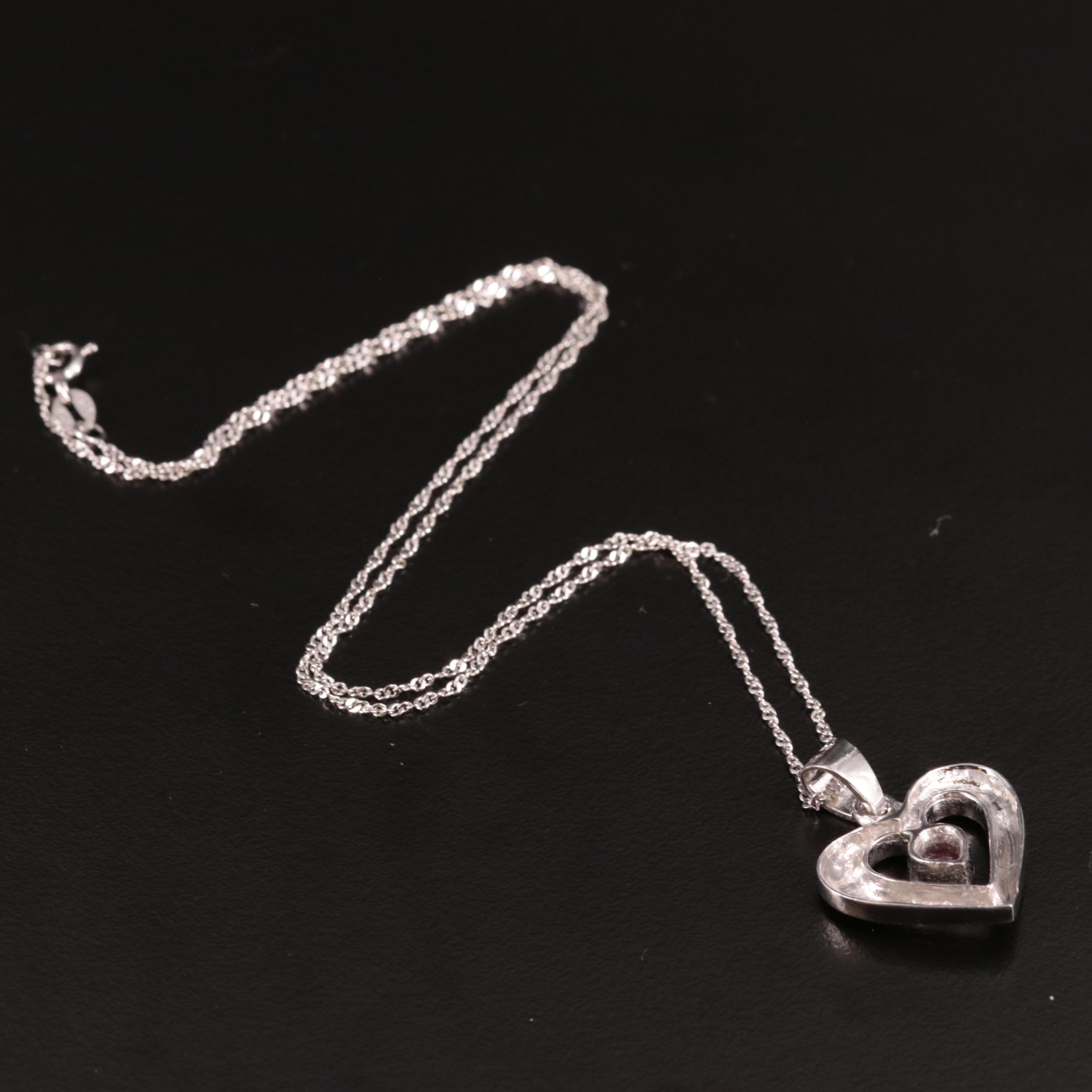 Sterling Ruby Heart Pendant Necklace