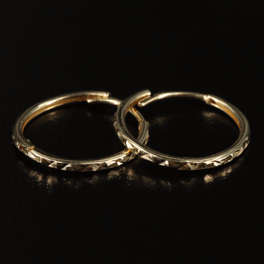 14K Textured Huggie Hoop Earrings