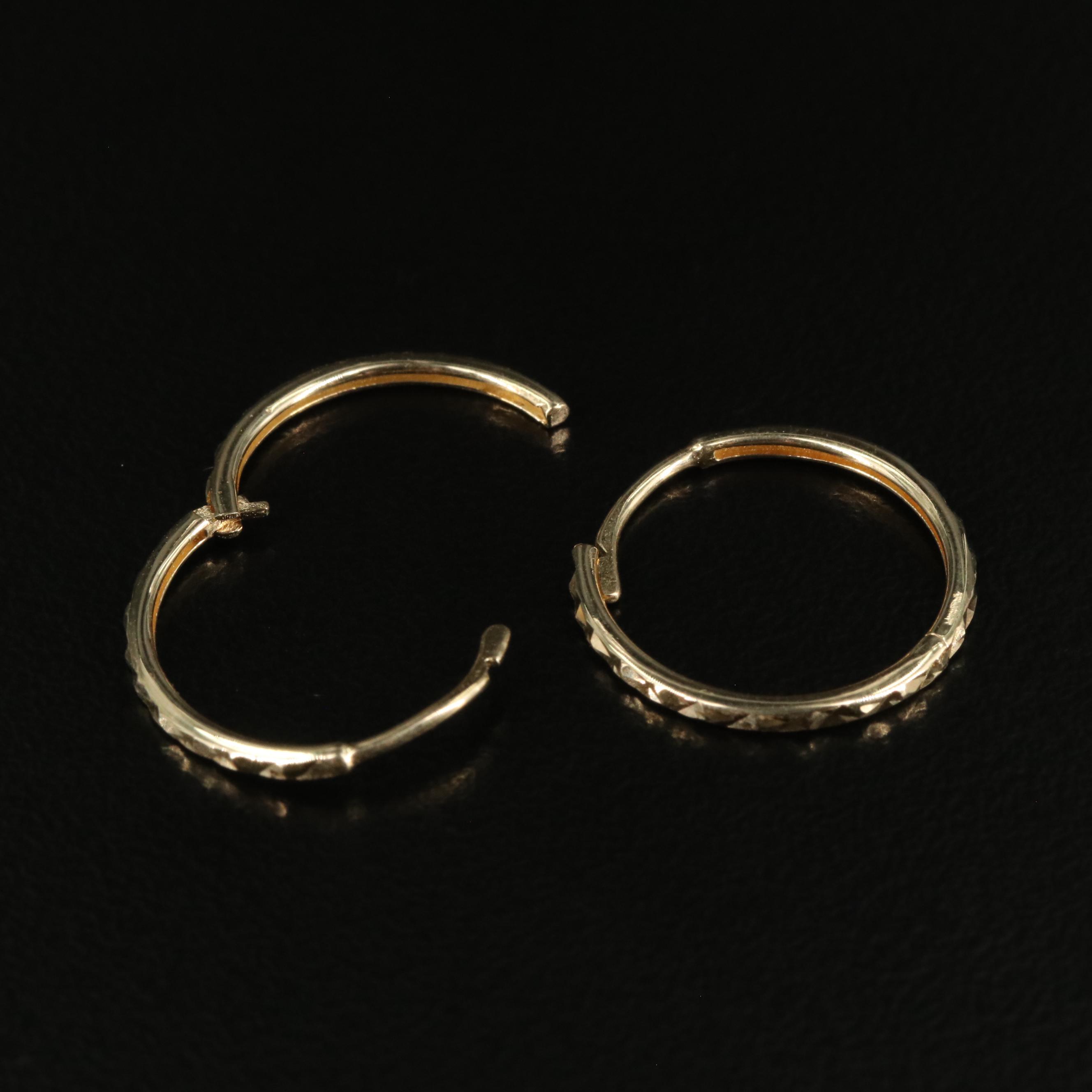14K Textured Huggie Hoop Earrings