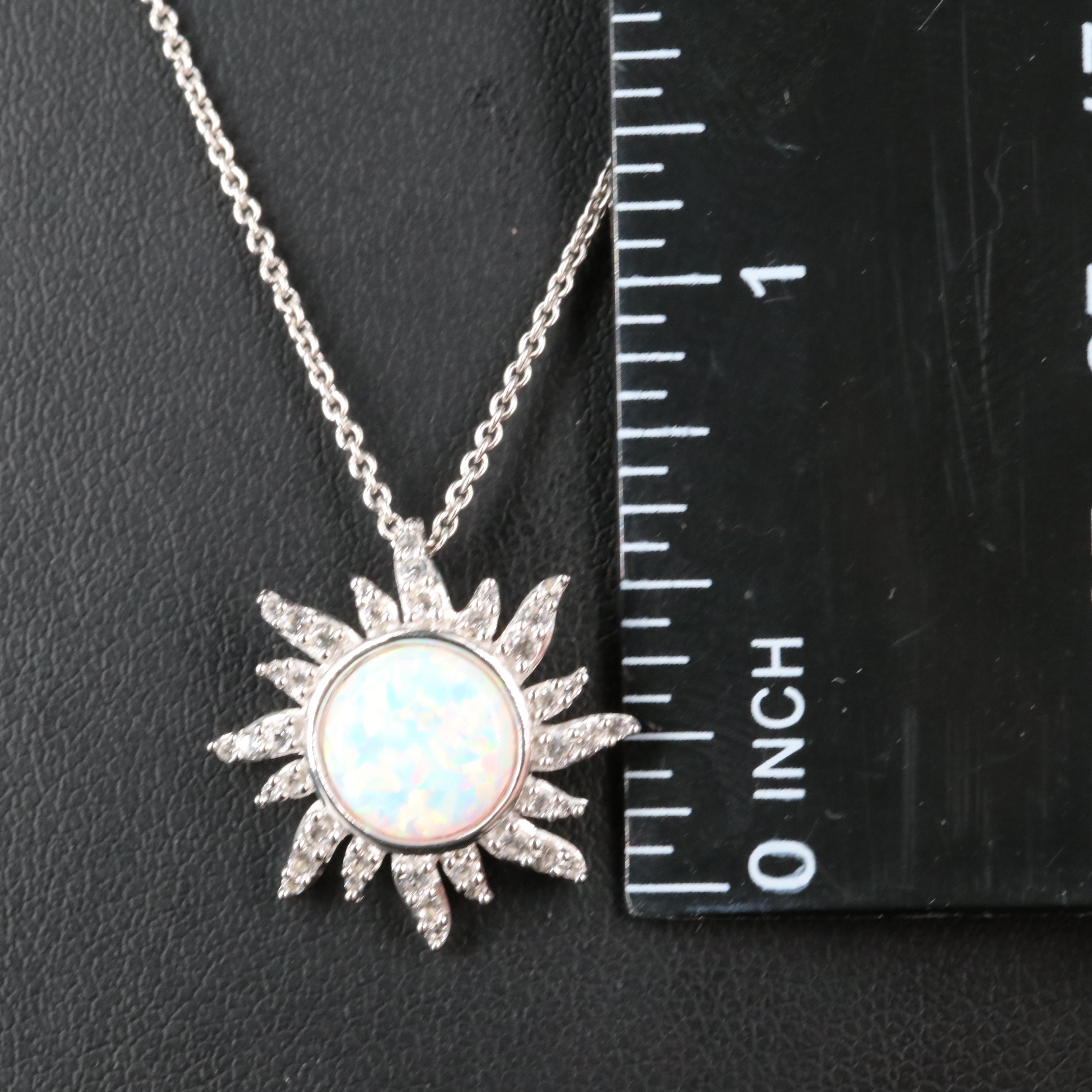 Sterling Opal and Sapphire Sunburst Pendant Necklace
