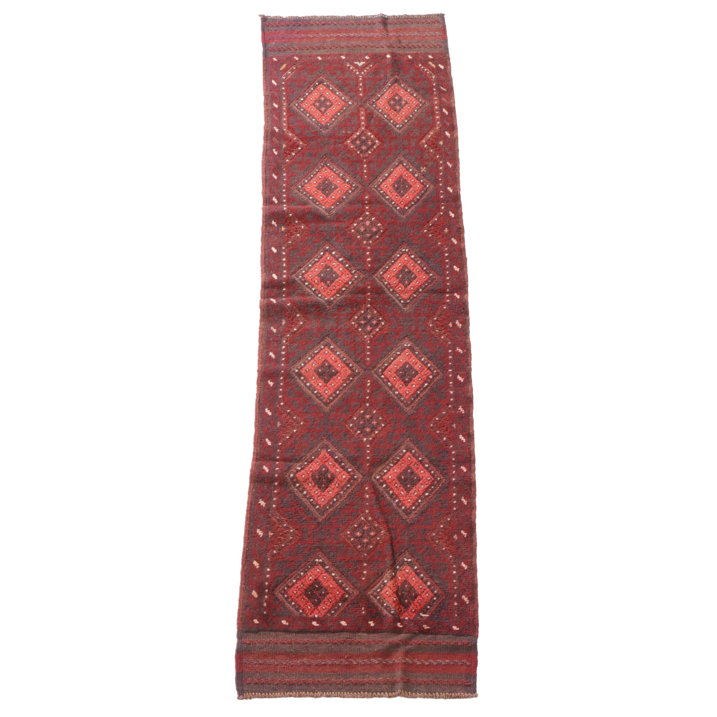 1'9 x 8' Hand-Knotted Afghan Mixed Technique Carpet Runner