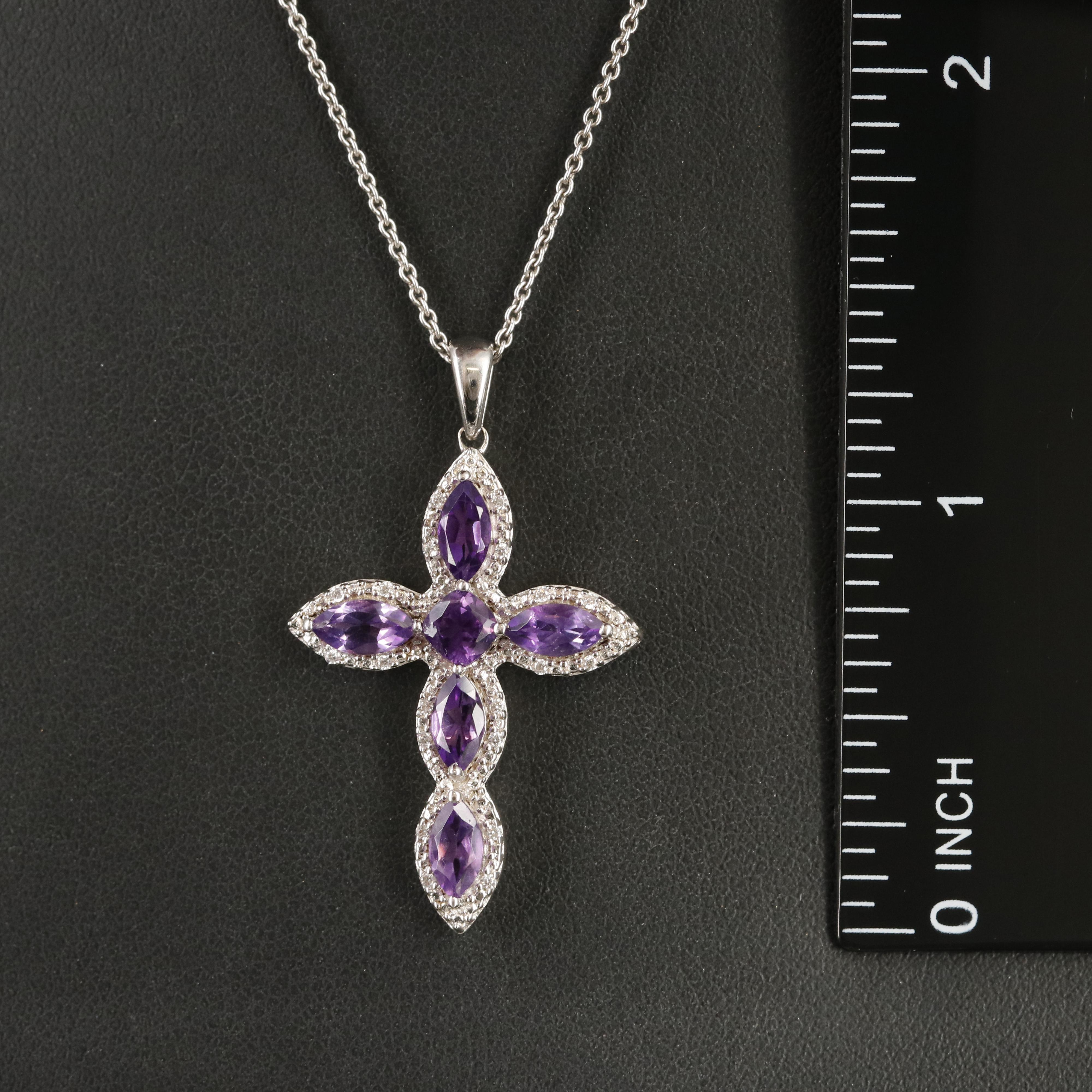Sterling Amethyst and Cubic Zirconia Cross Pendant Necklace