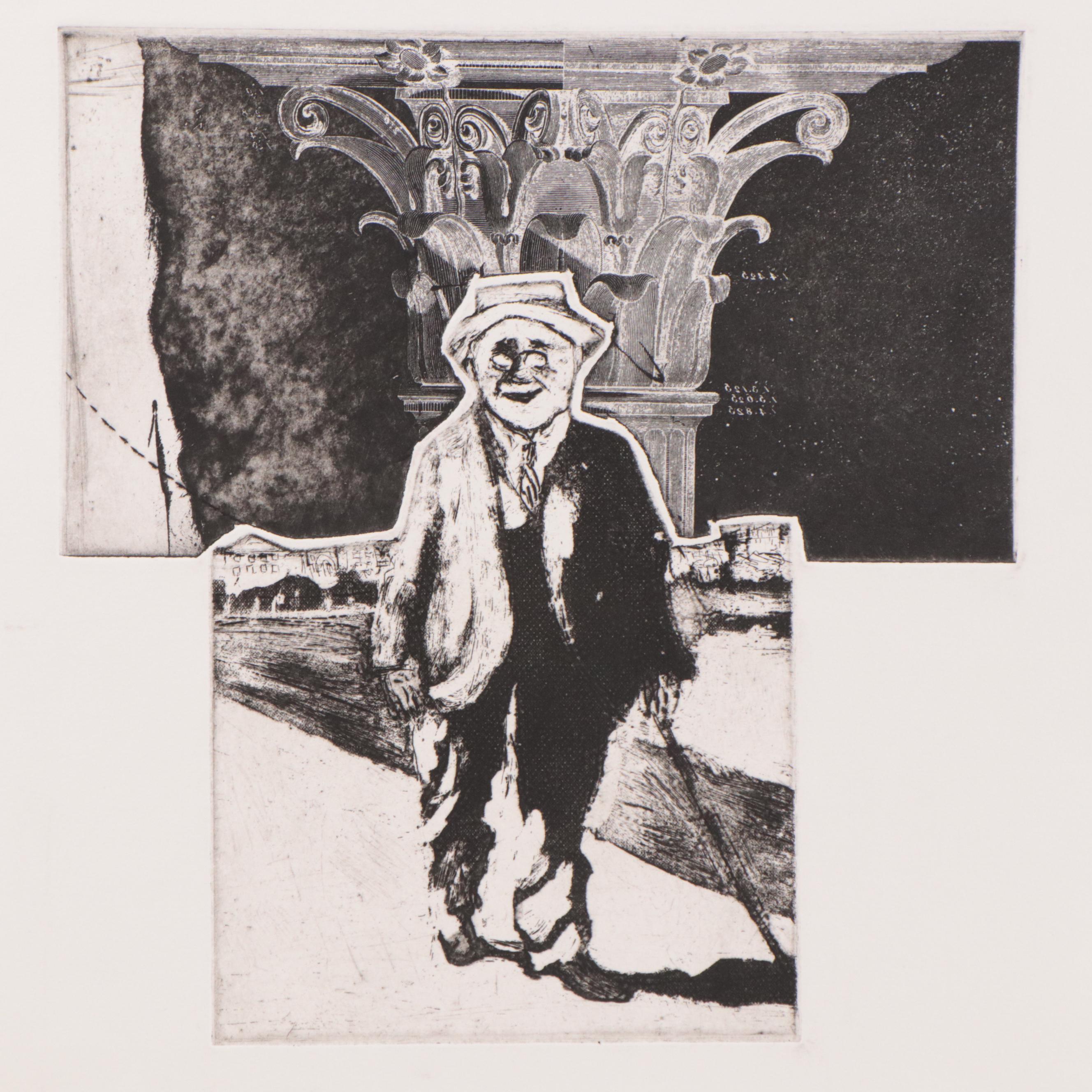 Sidney Chafetz Etching of Man and Corinthian Capital