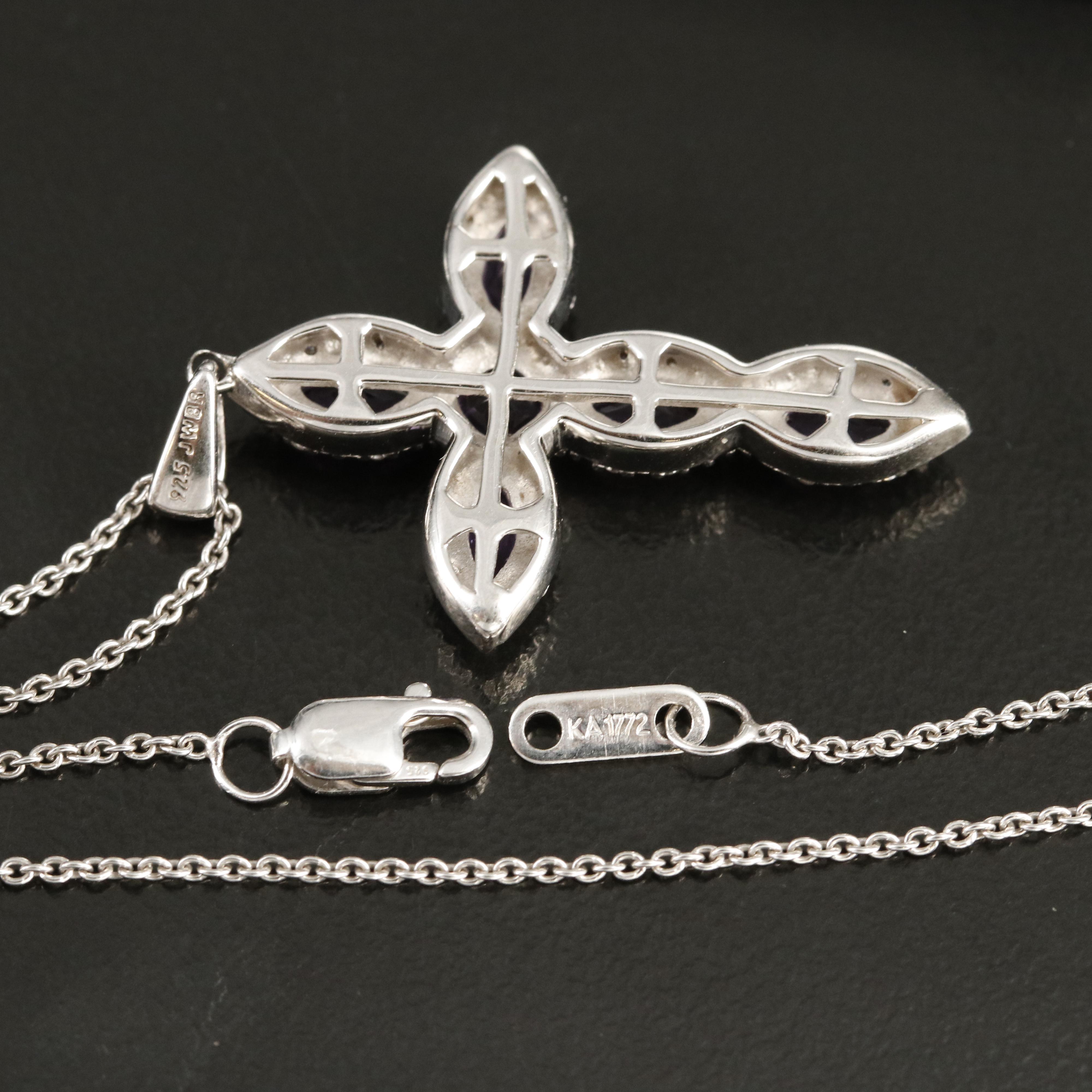 Sterling Amethyst and Cubic Zirconia Cross Pendant Necklace