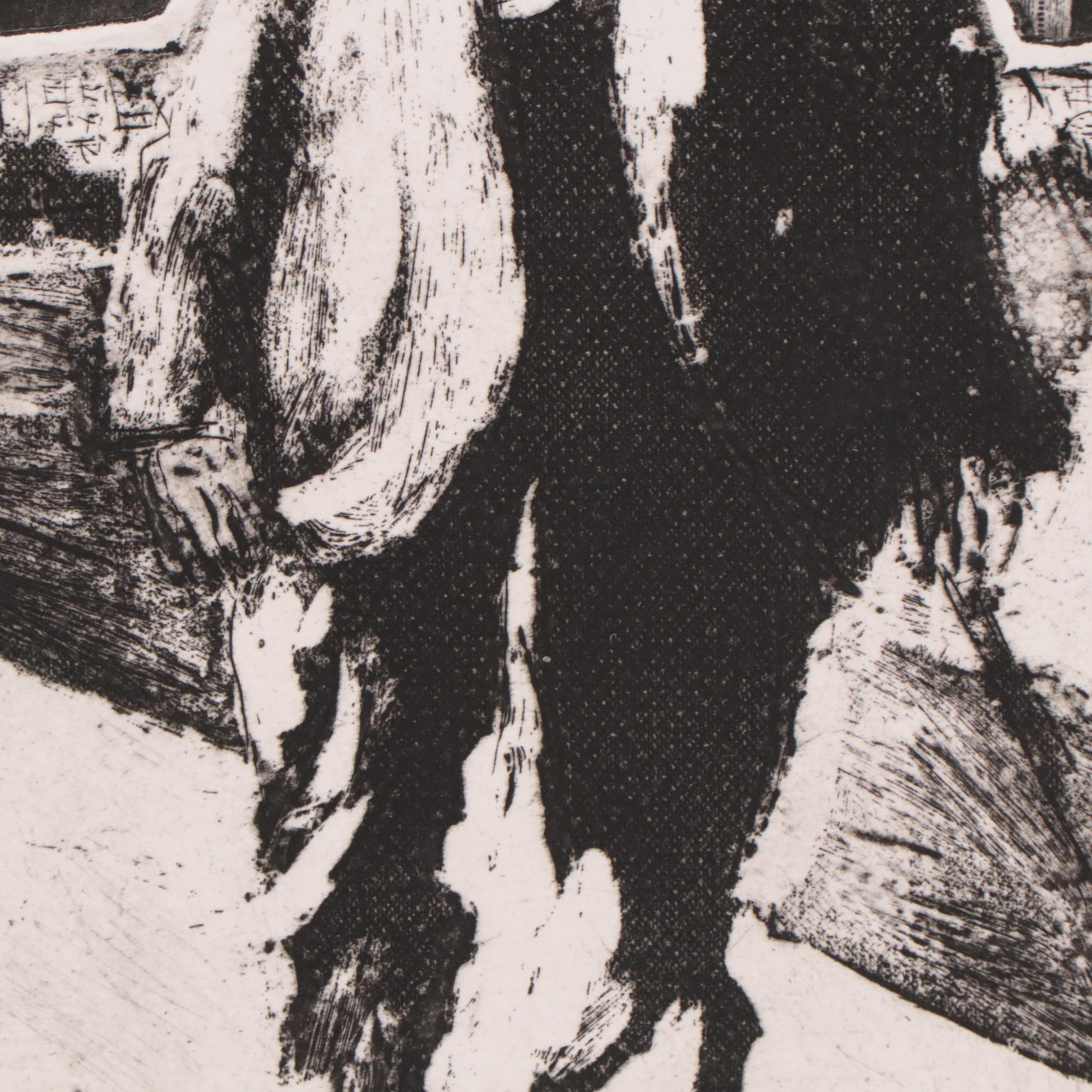 Sidney Chafetz Etching of Man and Corinthian Capital