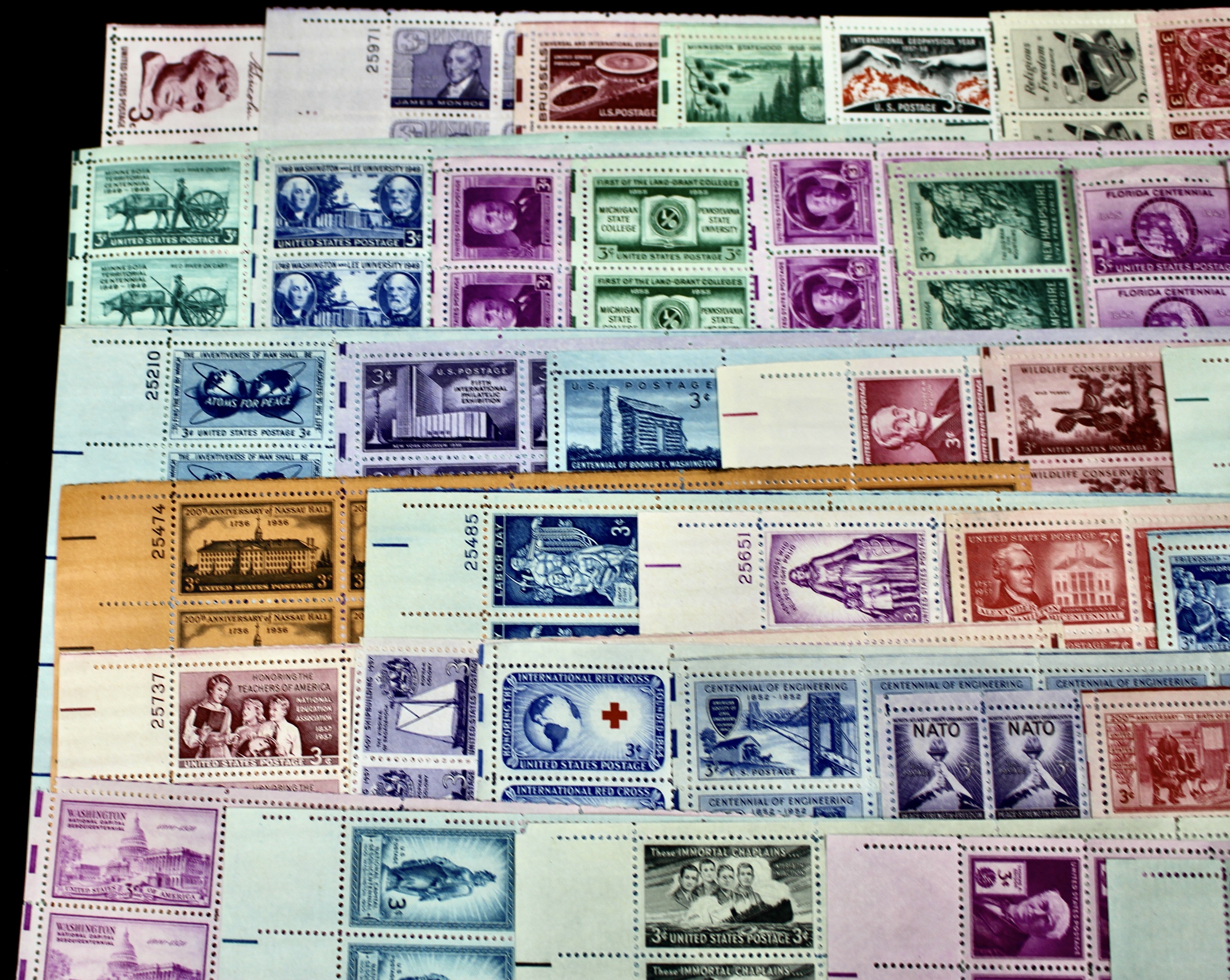 Sixty-Three Different 3-Cent Postage Stamp Sheets, 1940s