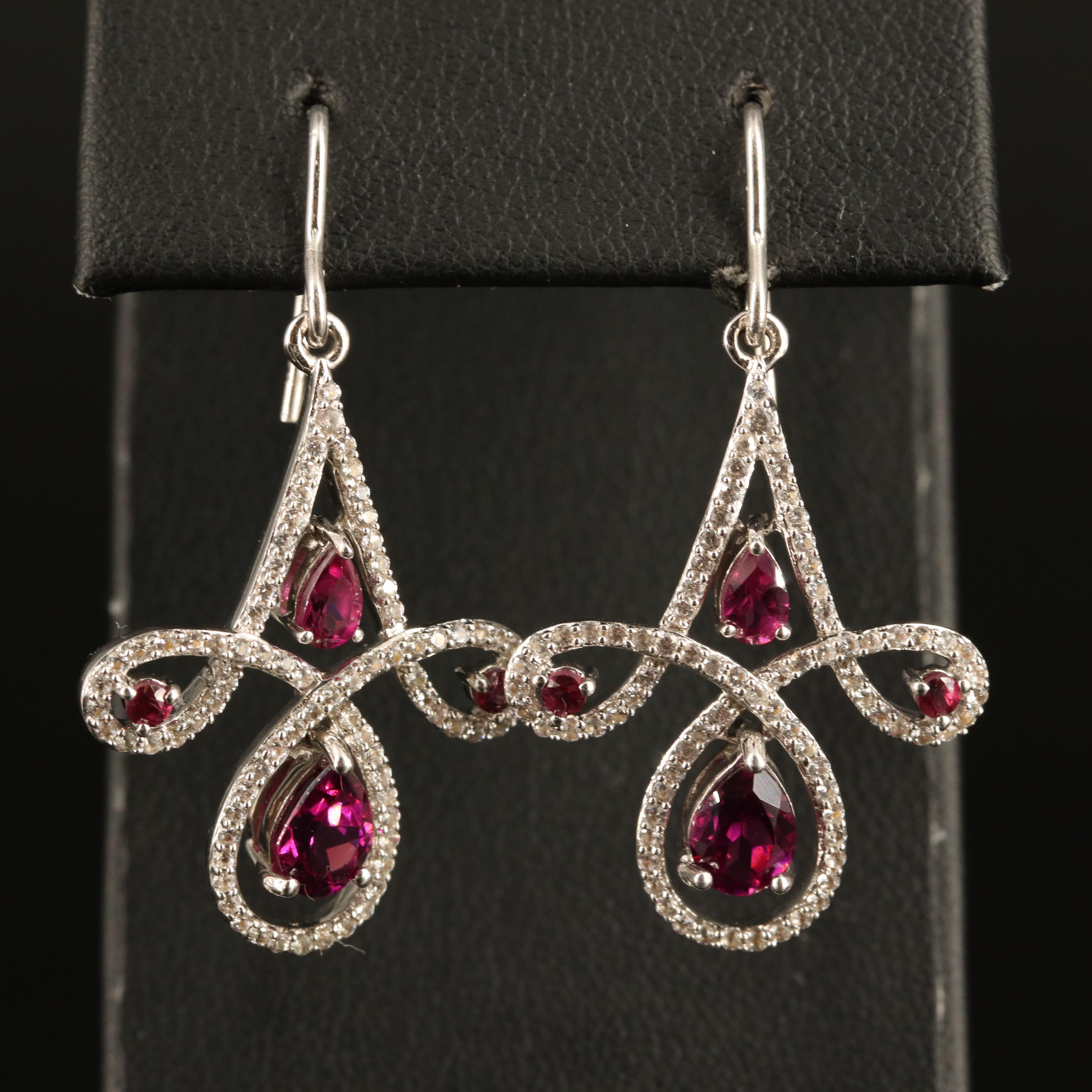 Sterling Garnet and White Sapphire Chandelier Earrings