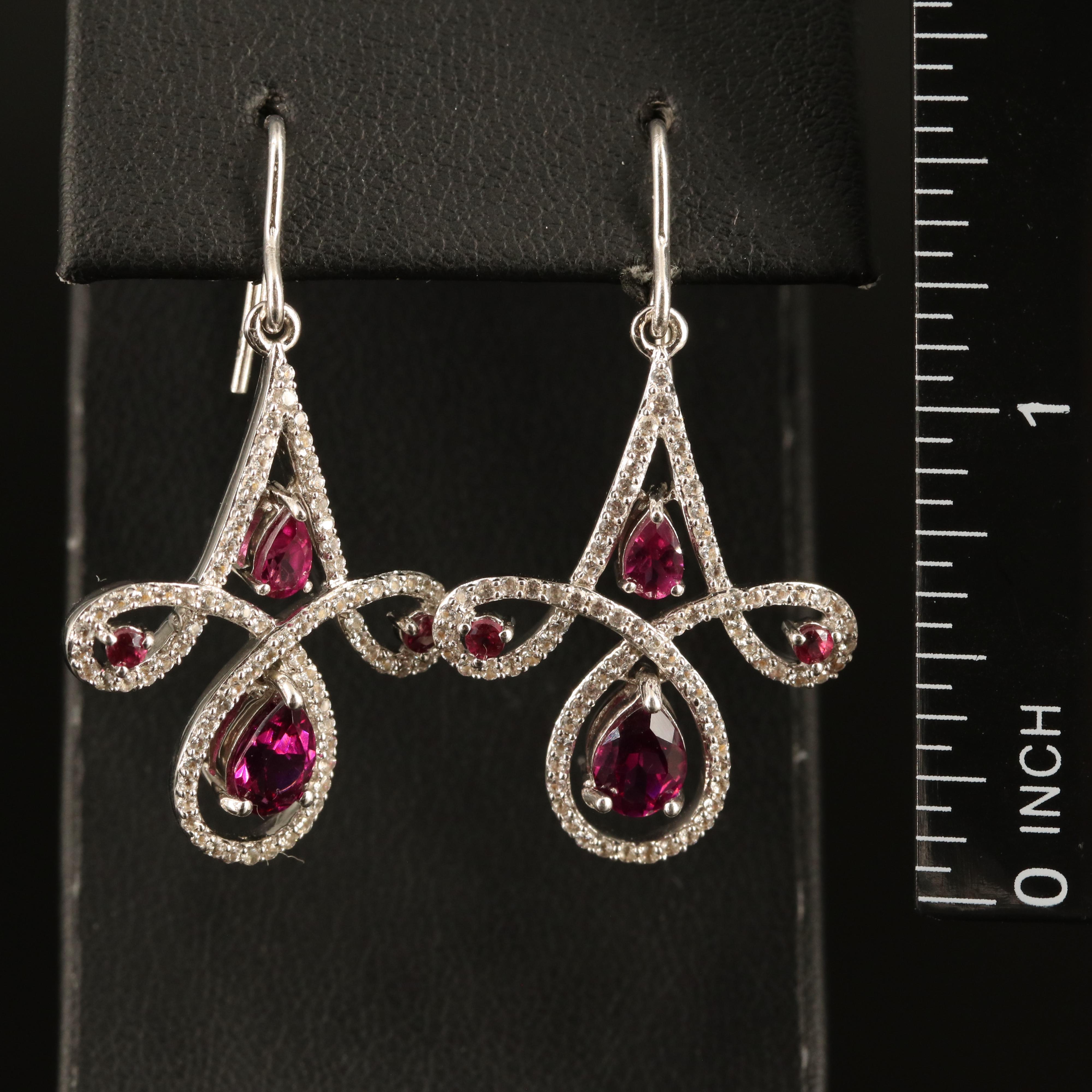 Sterling Garnet and White Sapphire Chandelier Earrings