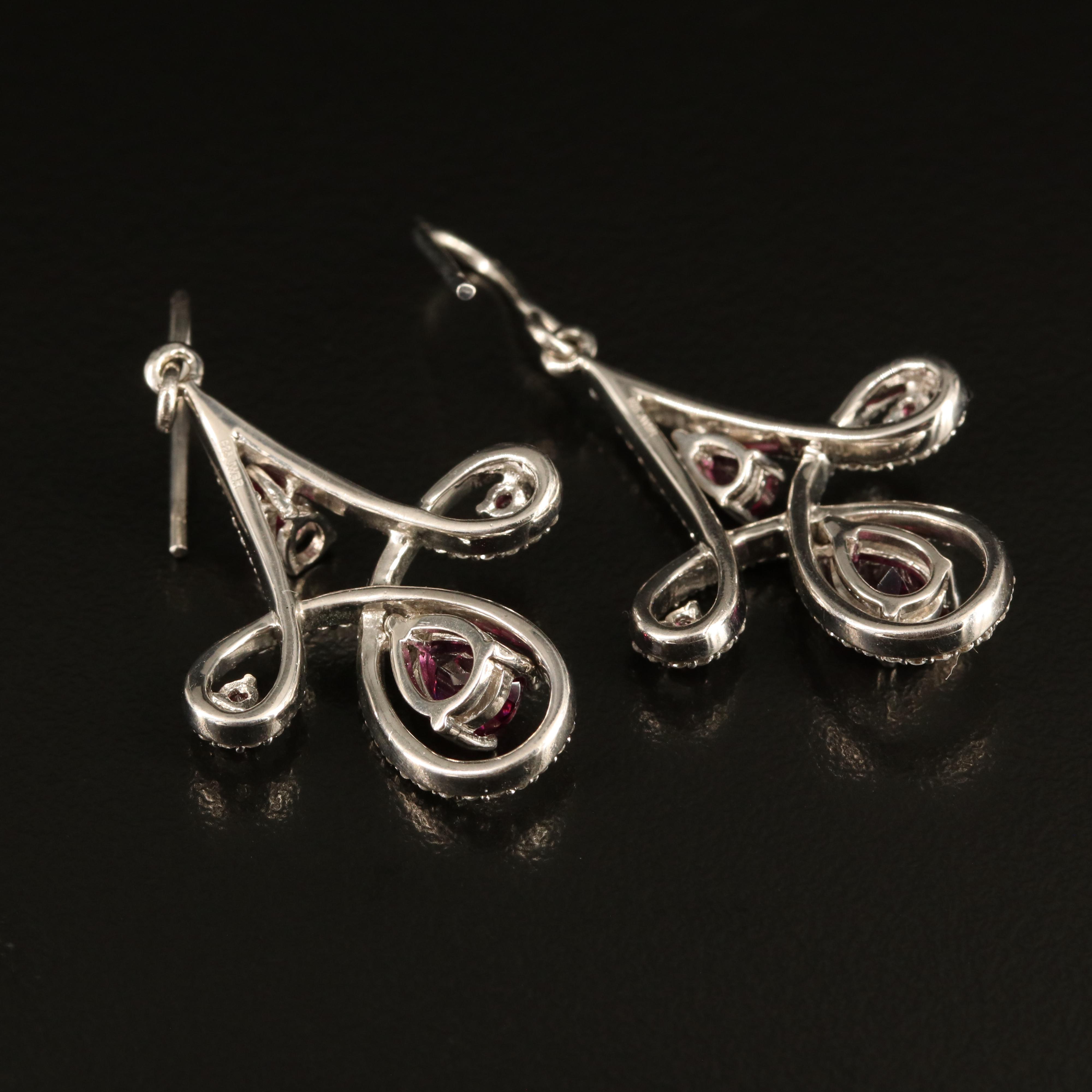 Sterling Garnet and White Sapphire Chandelier Earrings