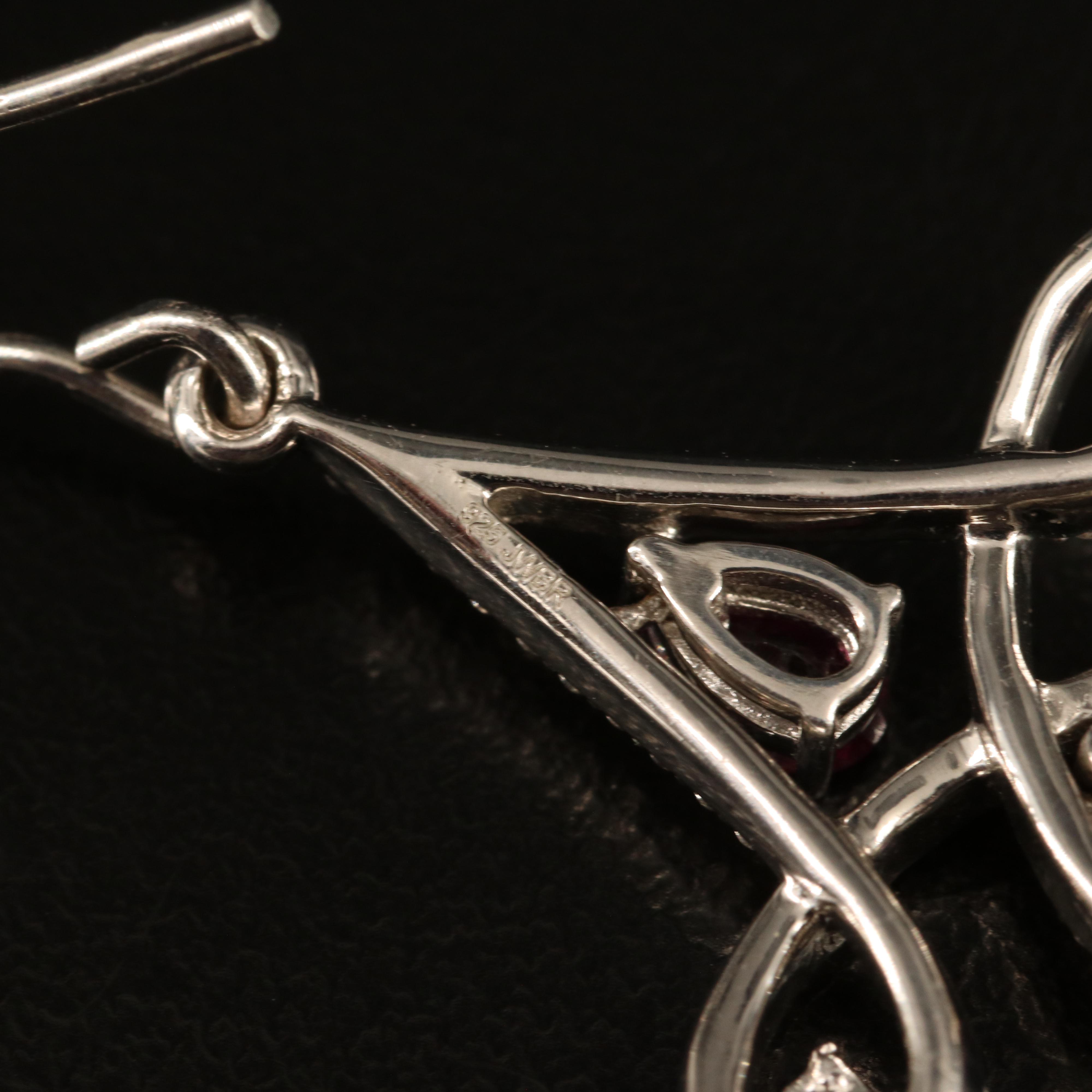 Sterling Garnet and White Sapphire Chandelier Earrings