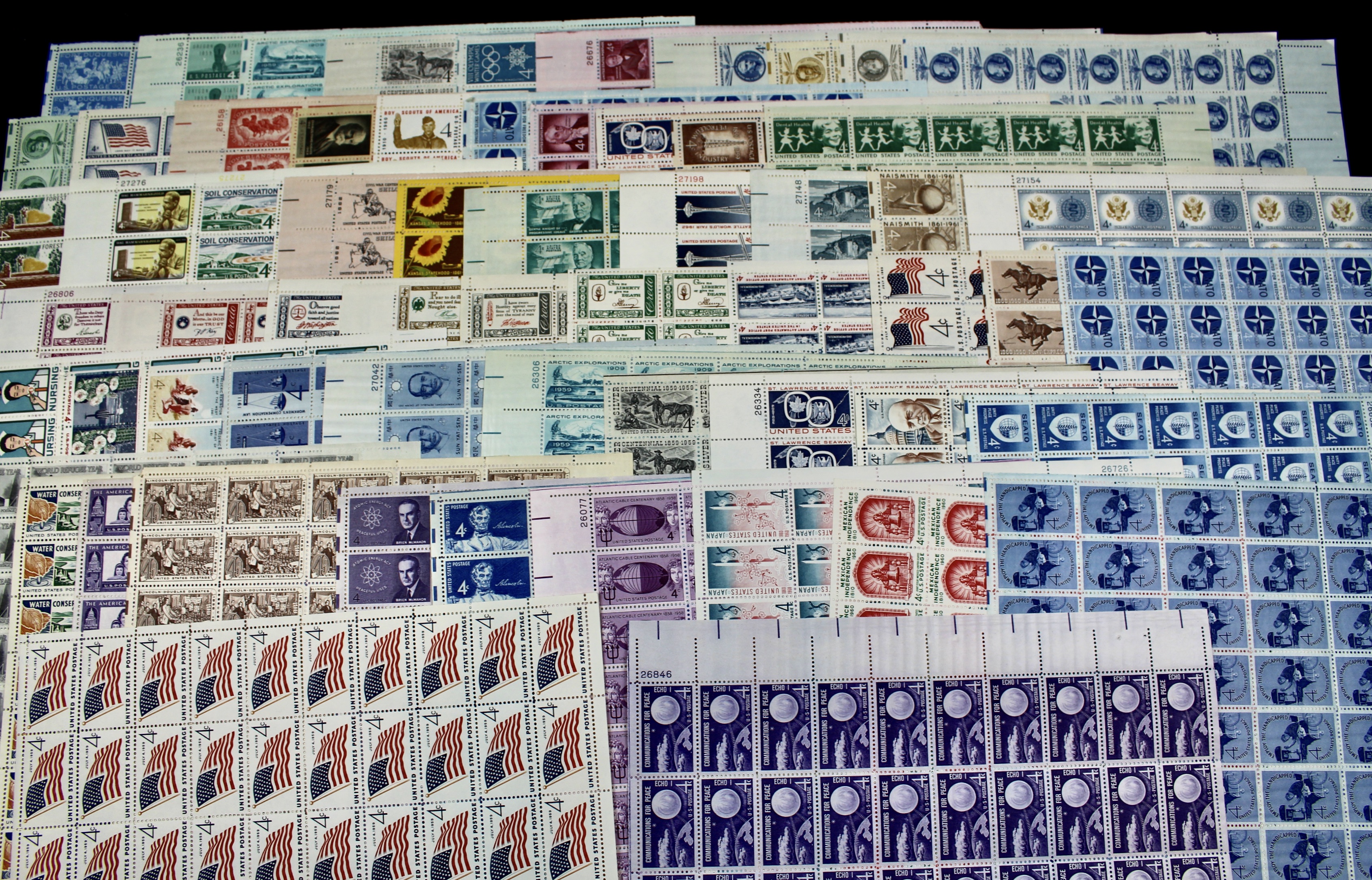 Sixty-One Different 4-Cent Postage Stamp Sheets, 1950s-1960s