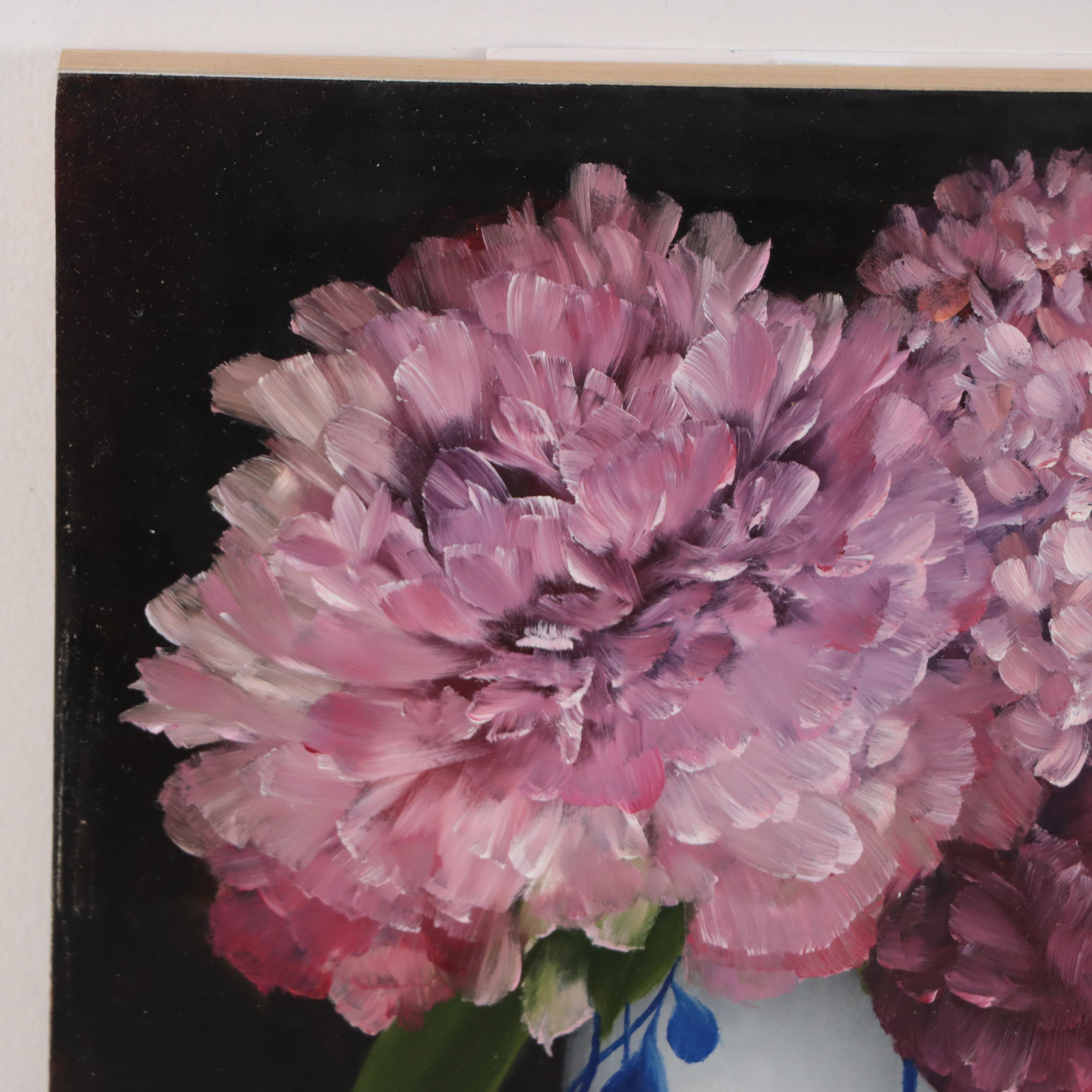 Thu-Thuy Tran Oil Painting "Pink Peonies and Hydrangeas," 2023
