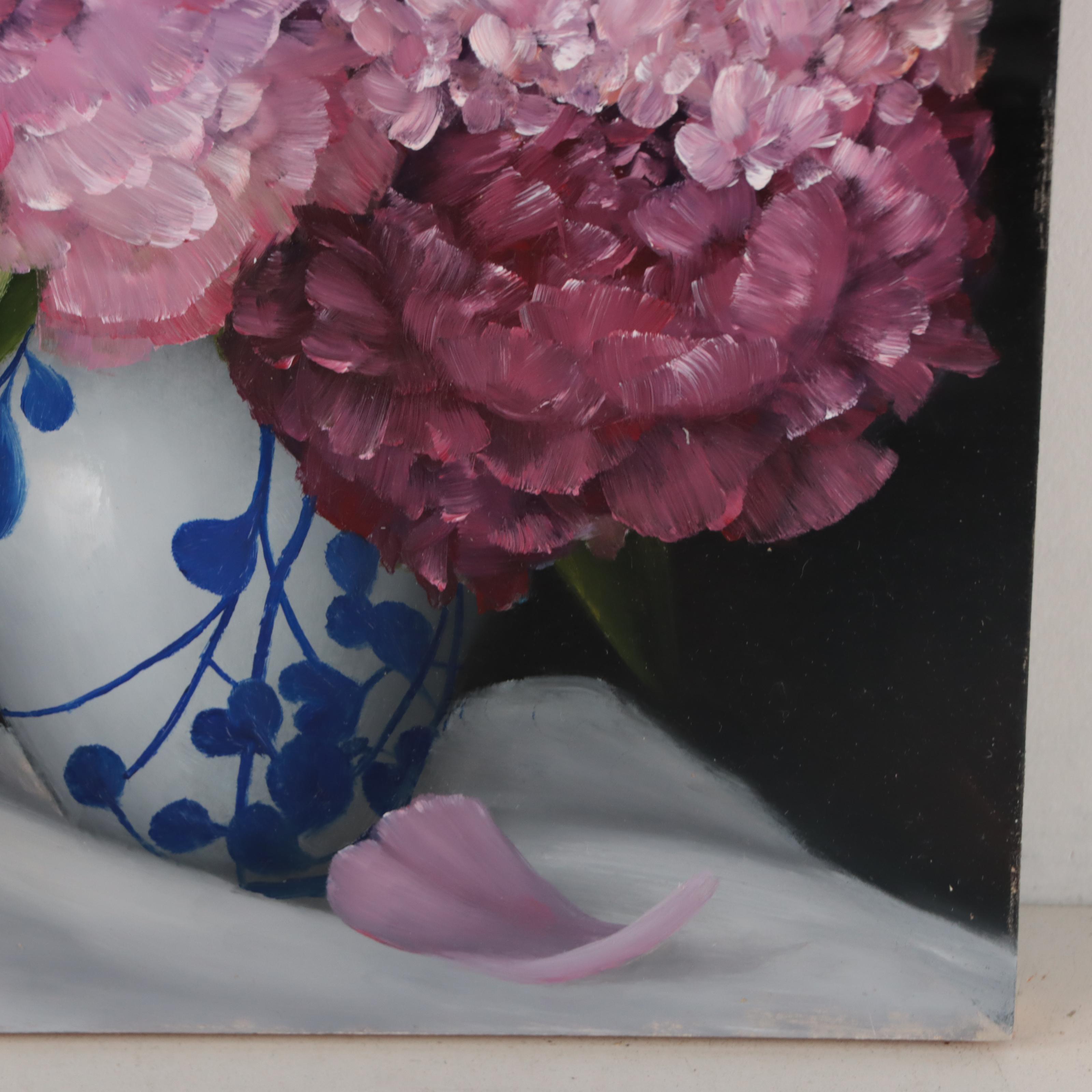 Thu-Thuy Tran Oil Painting "Pink Peonies and Hydrangeas," 2023