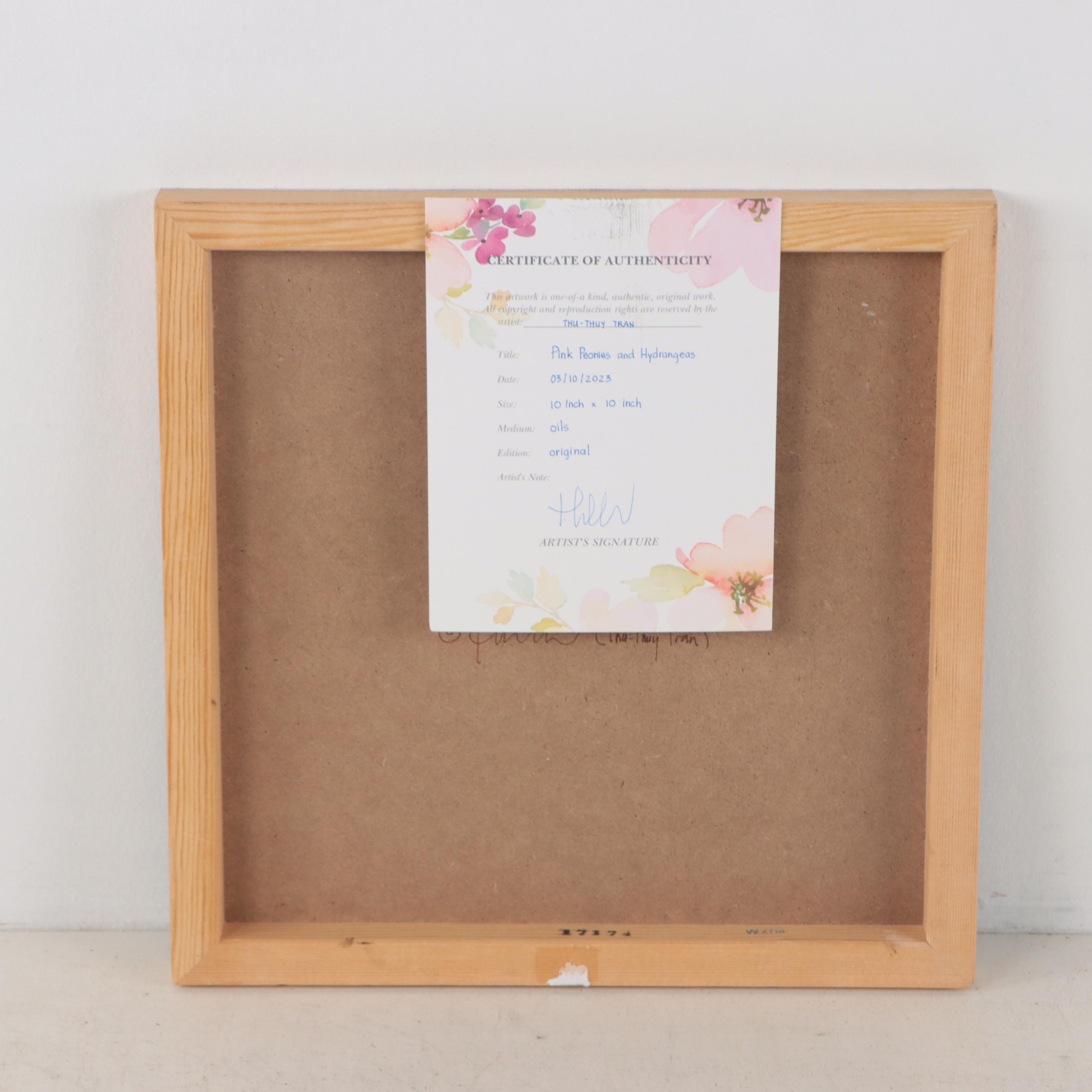 Thu-Thuy Tran Oil Painting "Pink Peonies and Hydrangeas," 2023