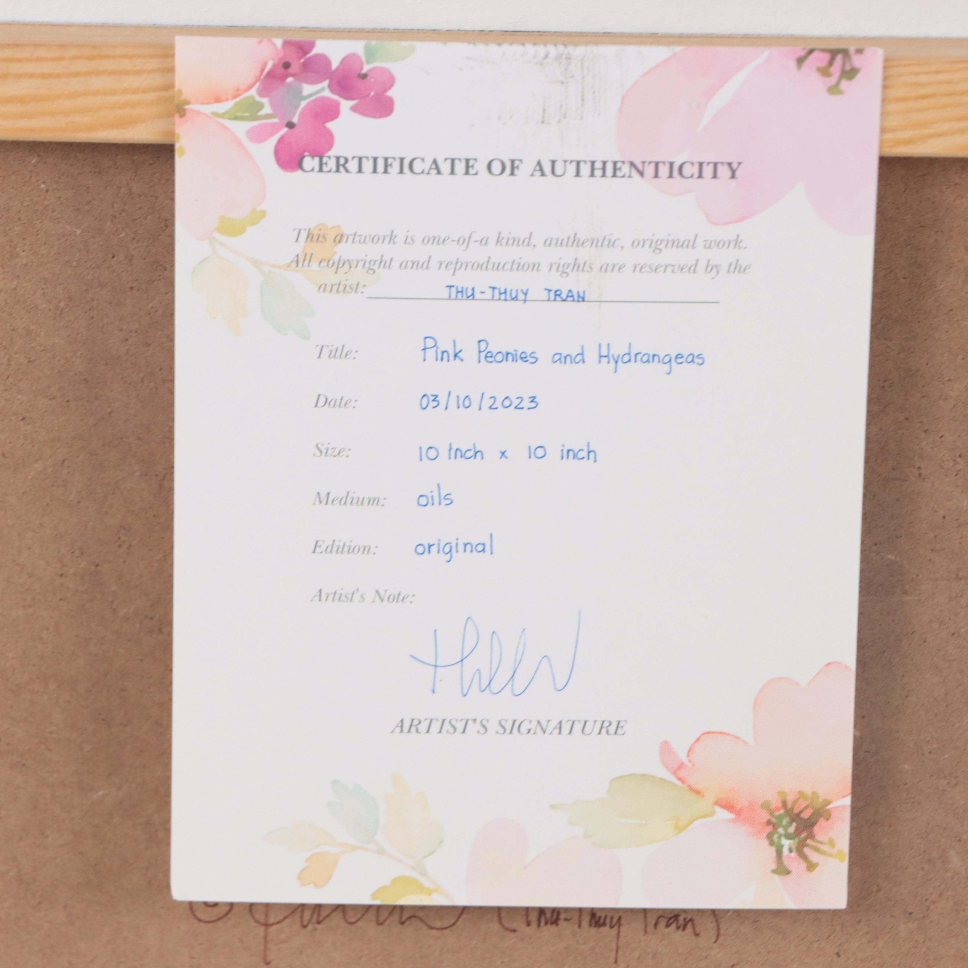 Thu-Thuy Tran Oil Painting "Pink Peonies and Hydrangeas," 2023