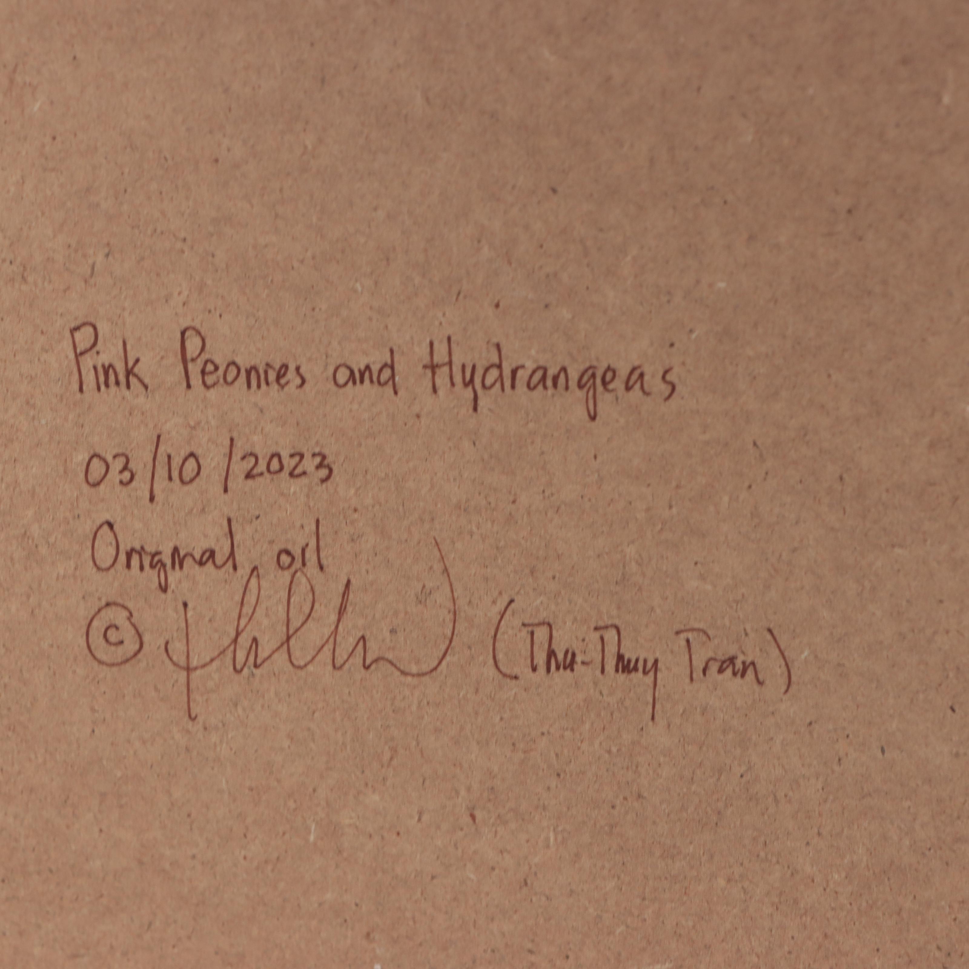 Thu-Thuy Tran Oil Painting "Pink Peonies and Hydrangeas," 2023