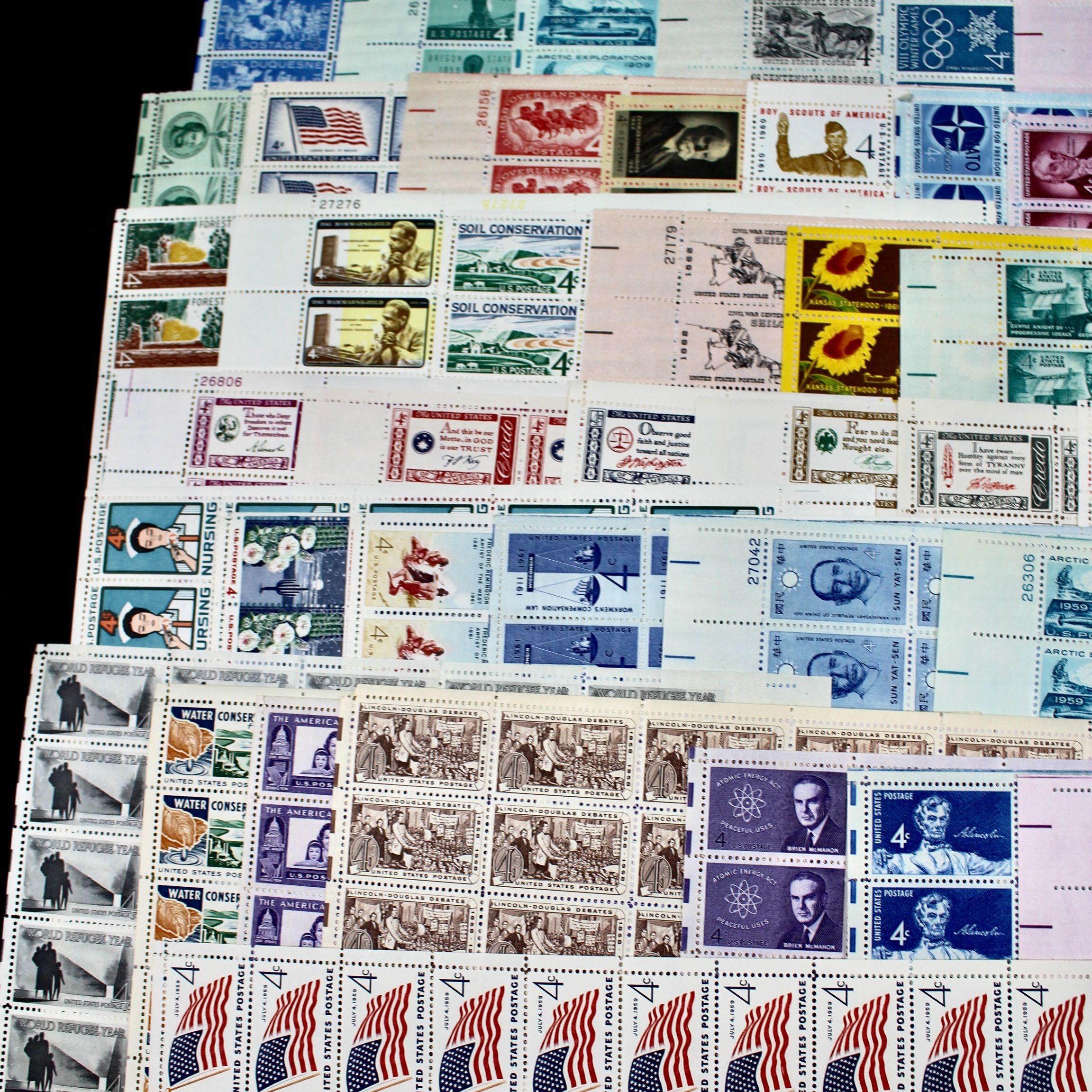 Sixty-One Different 4-Cent Postage Stamp Sheets, 1950s-1960s