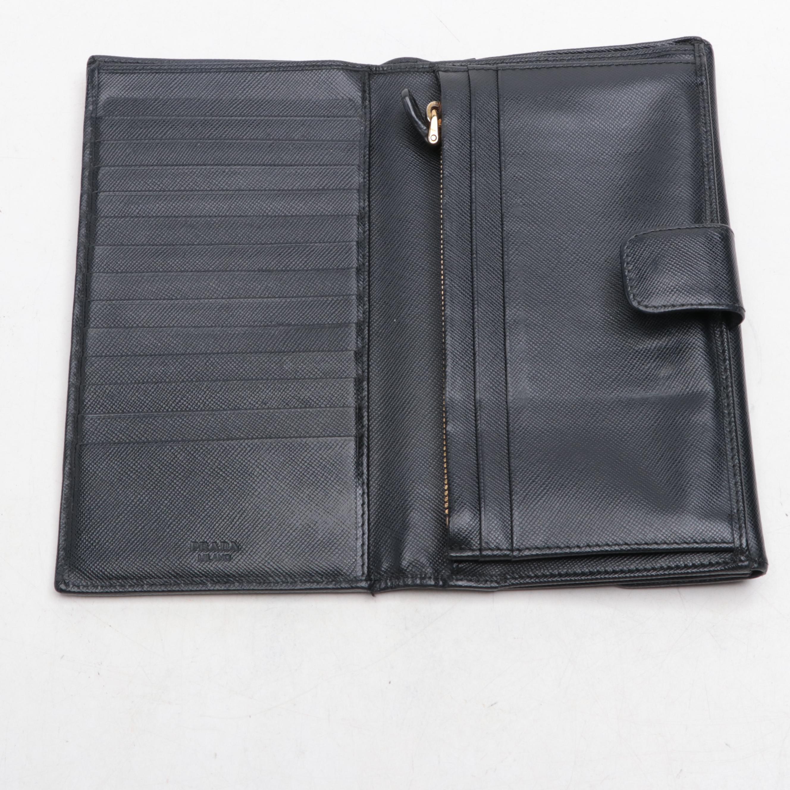 Prada French Flap Long Wallet in Black Saffiano Leather