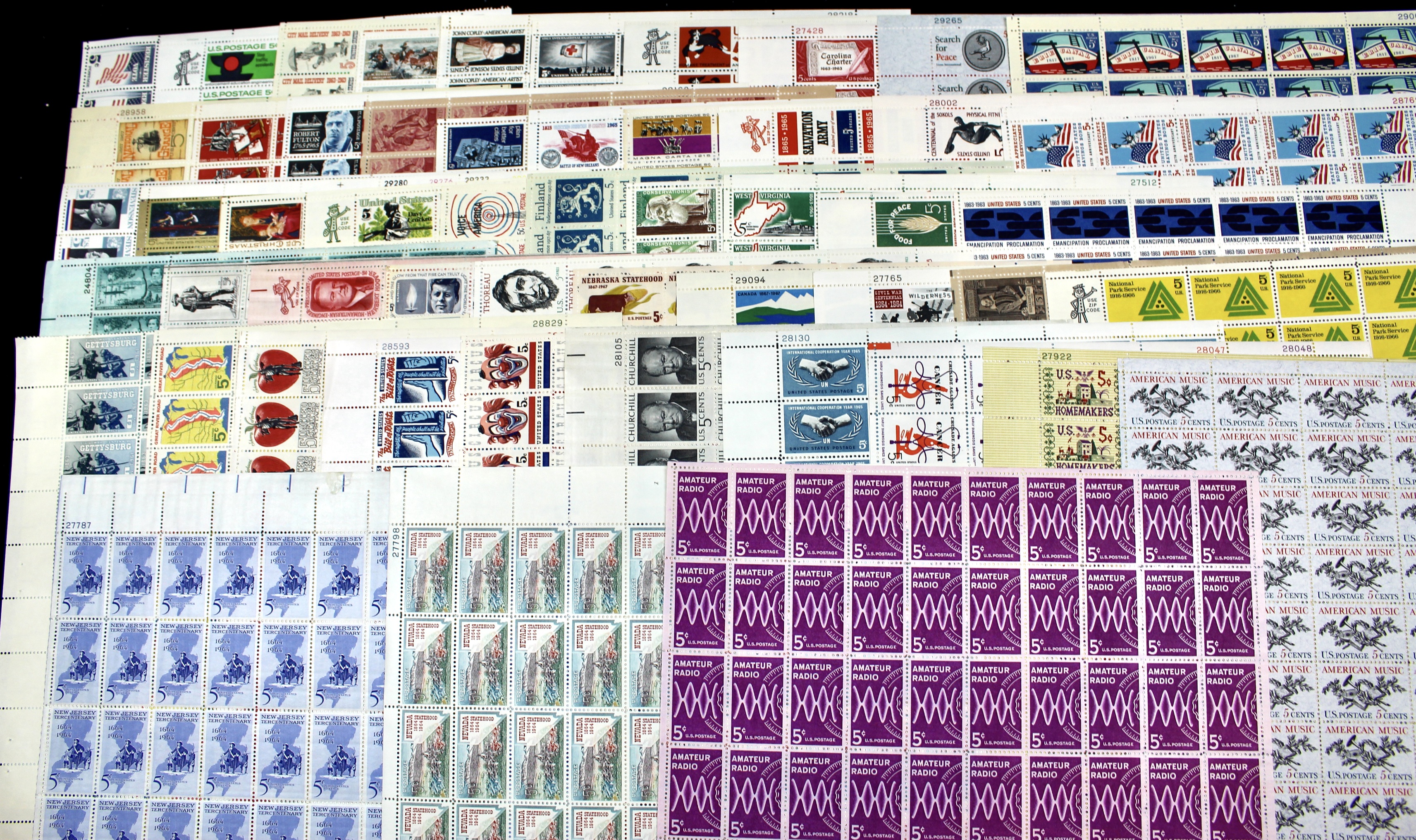 Fifty-Three Different 5-Cent Postage Stamp Sheets, 1960s