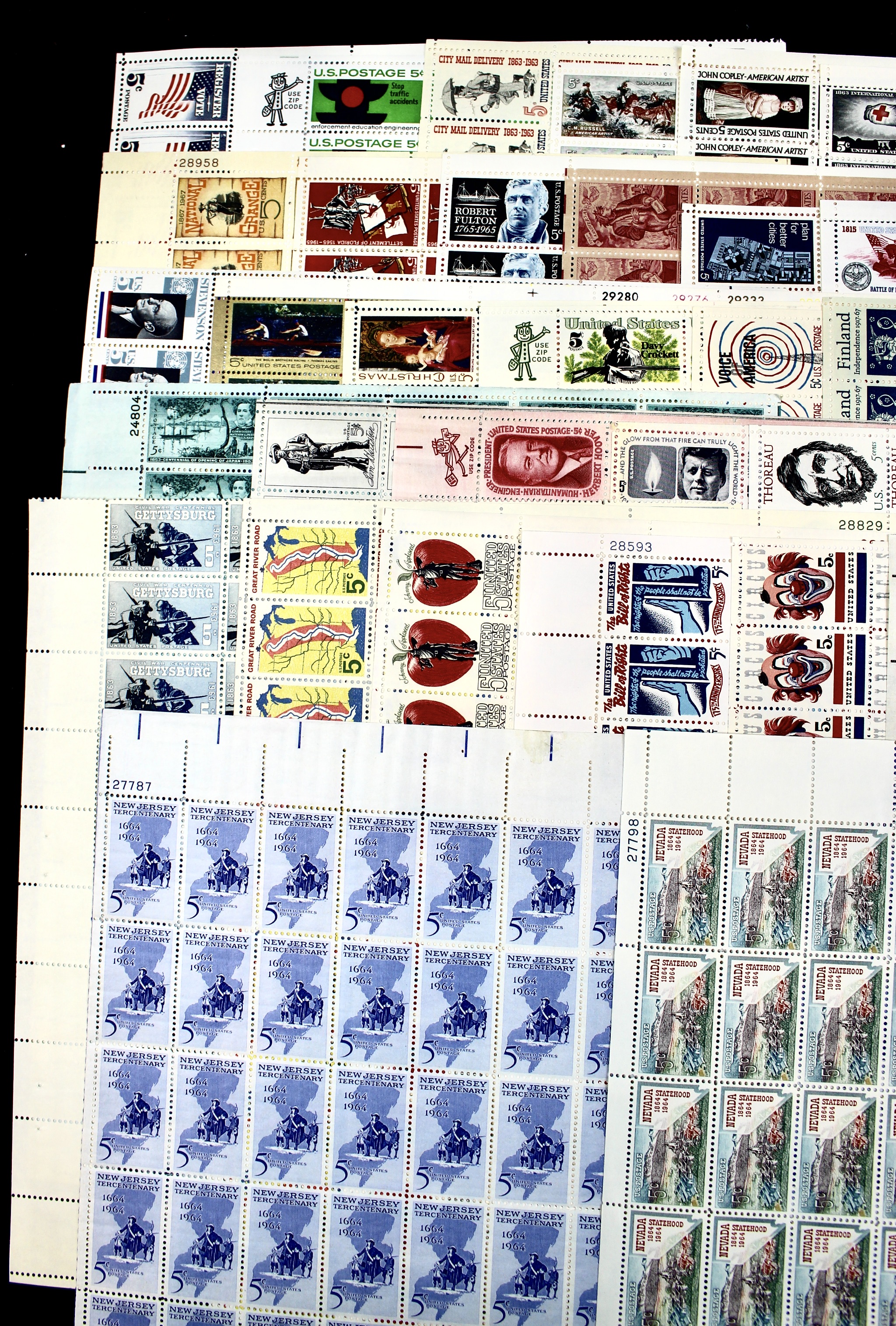 Fifty-Three Different 5-Cent Postage Stamp Sheets, 1960s