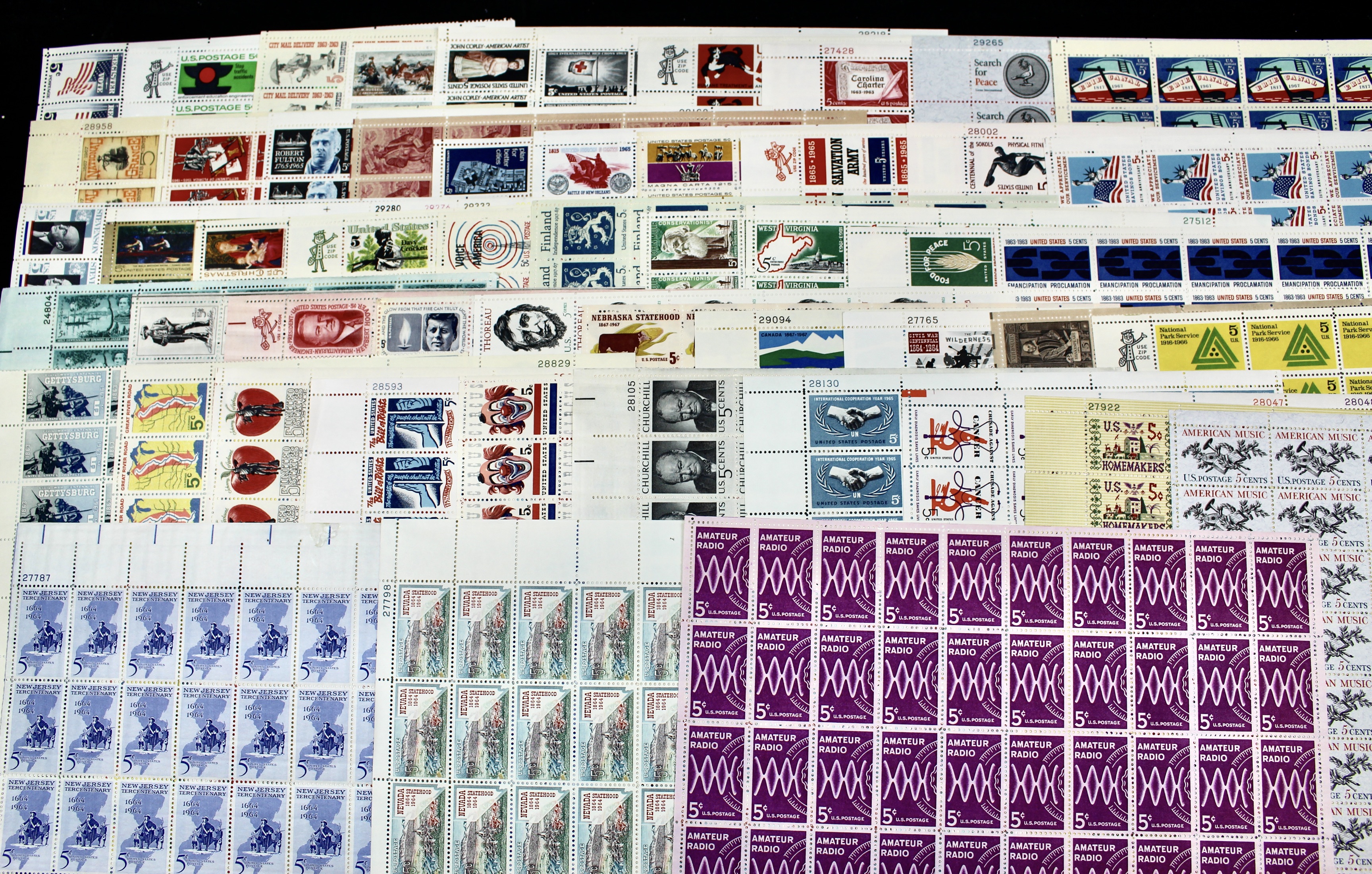 Fifty-Three Different 5-Cent Postage Stamp Sheets, 1960s
