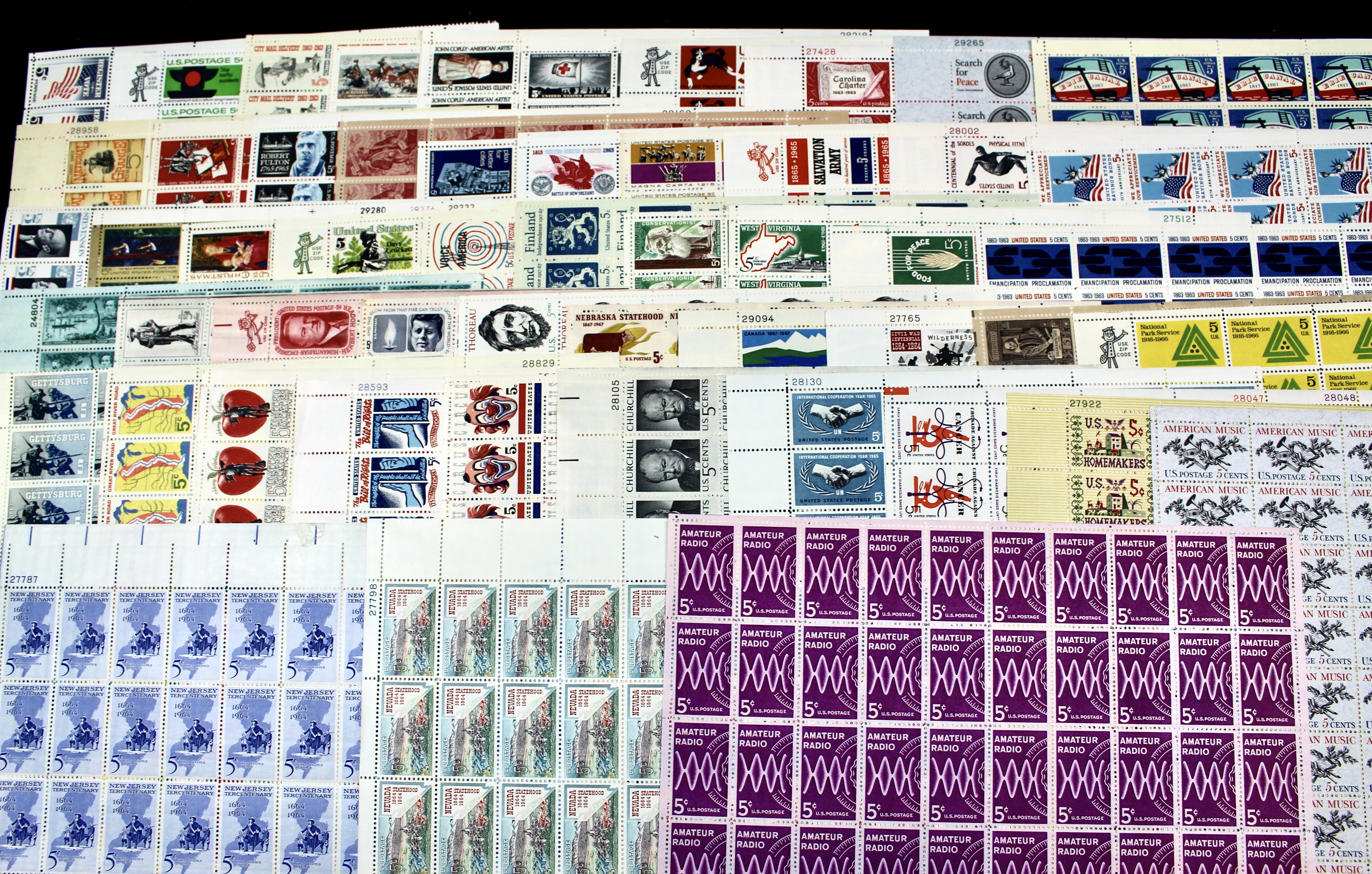 Fifty-Three Different 5-Cent Postage Stamp Sheets, 1960s