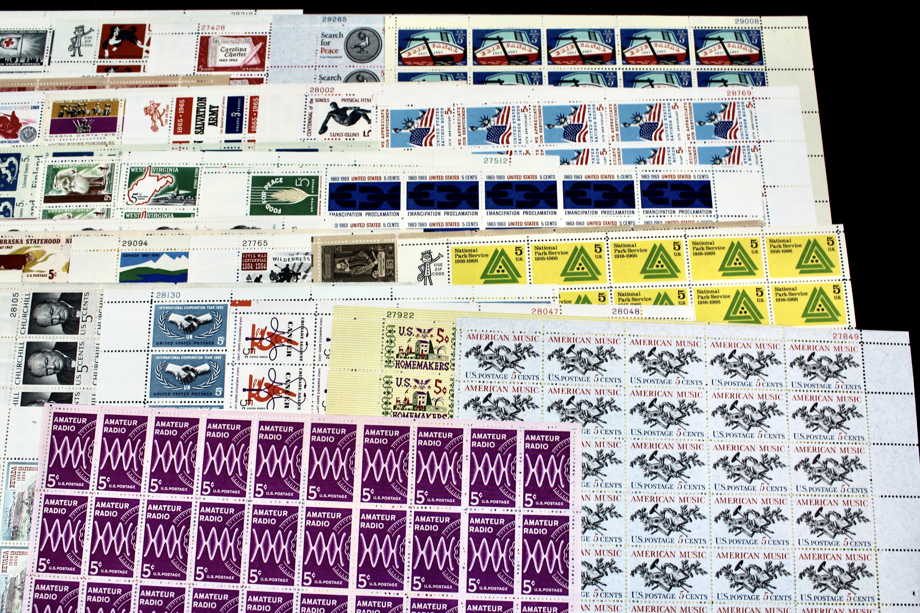 Fifty-Three Different 5-Cent Postage Stamp Sheets, 1960s