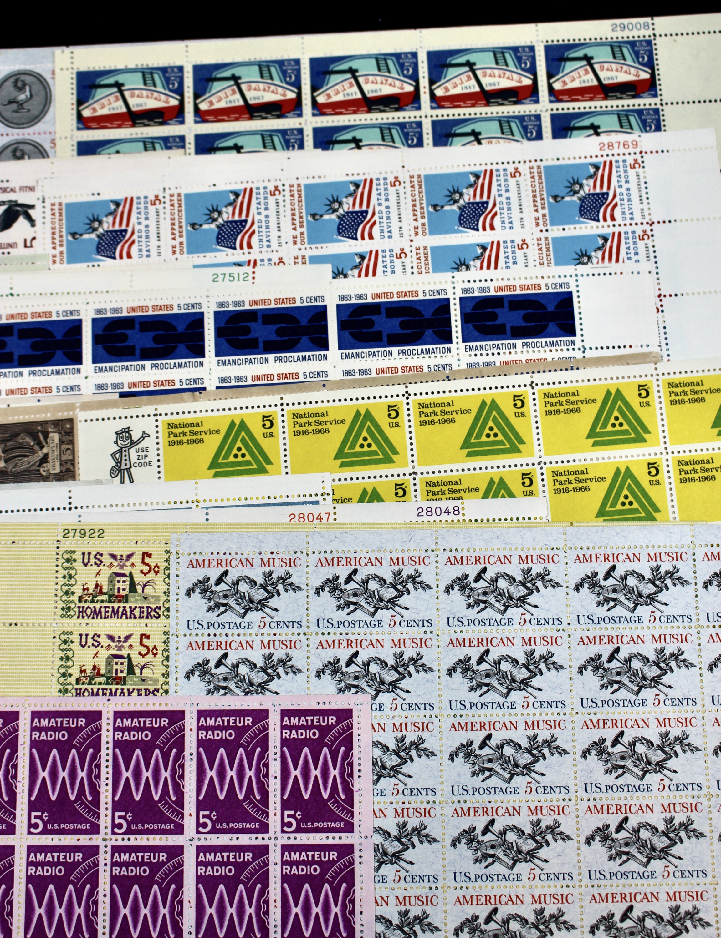 Fifty-Three Different 5-Cent Postage Stamp Sheets, 1960s